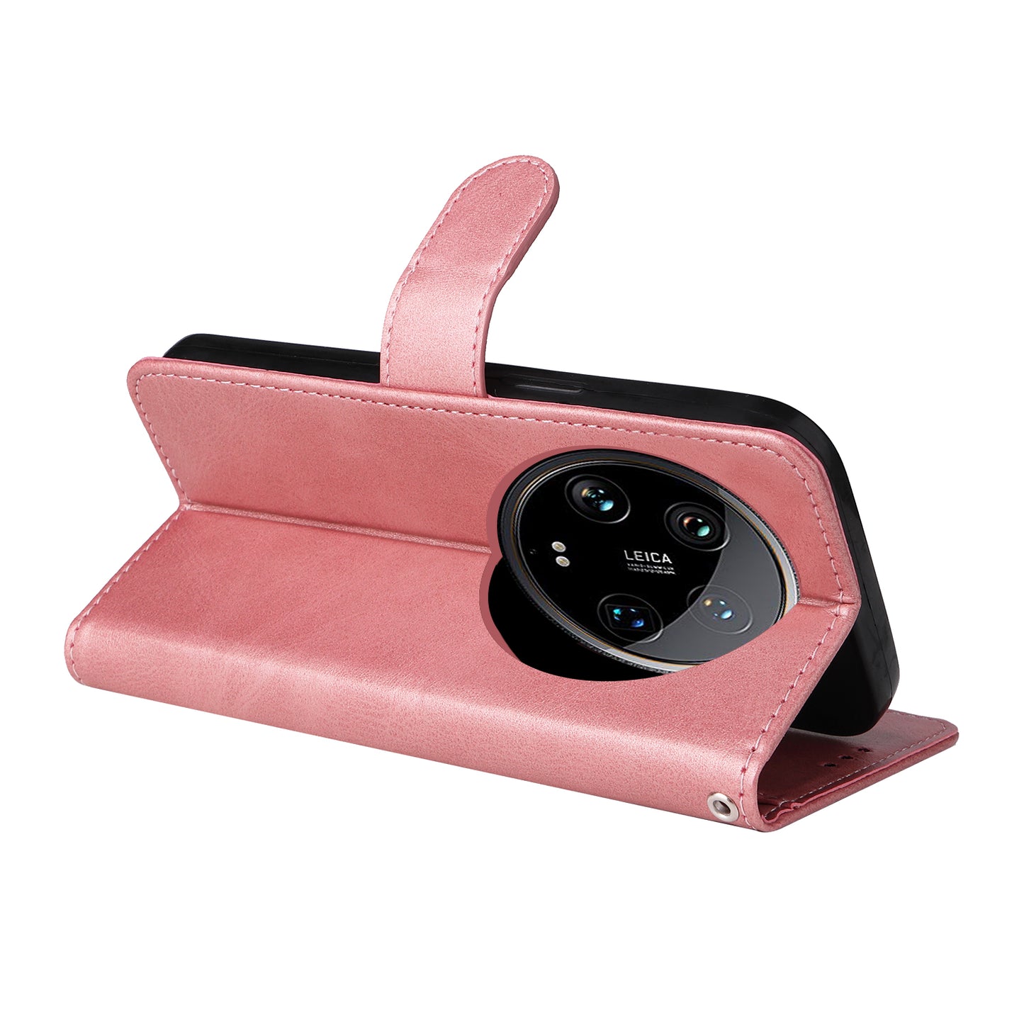 For Xiaomi 14 Ultra Case 3 Slots Holder Calf Texture Magnetic Clasp Phone Cover - Pink