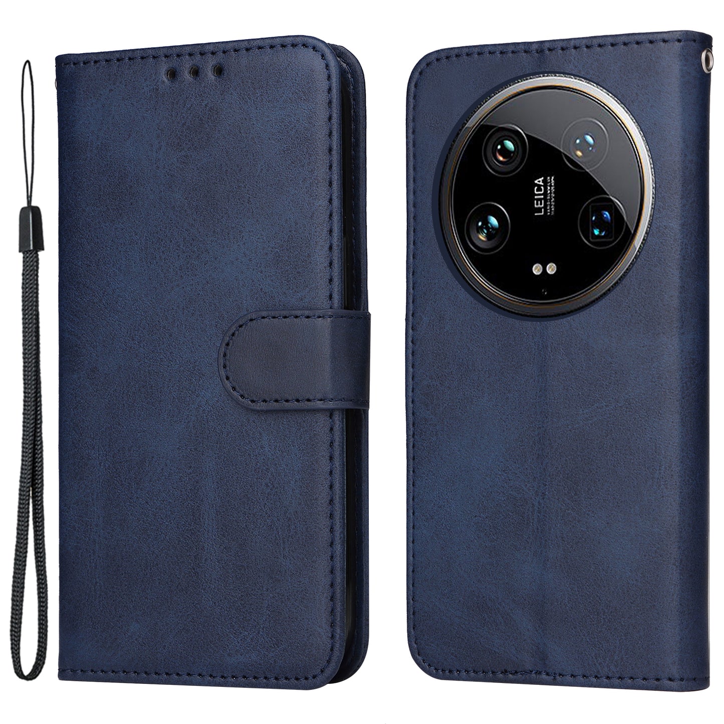 For Xiaomi 14 Ultra Case 3 Slots Holder Calf Texture Magnetic Clasp Phone Cover - Blue