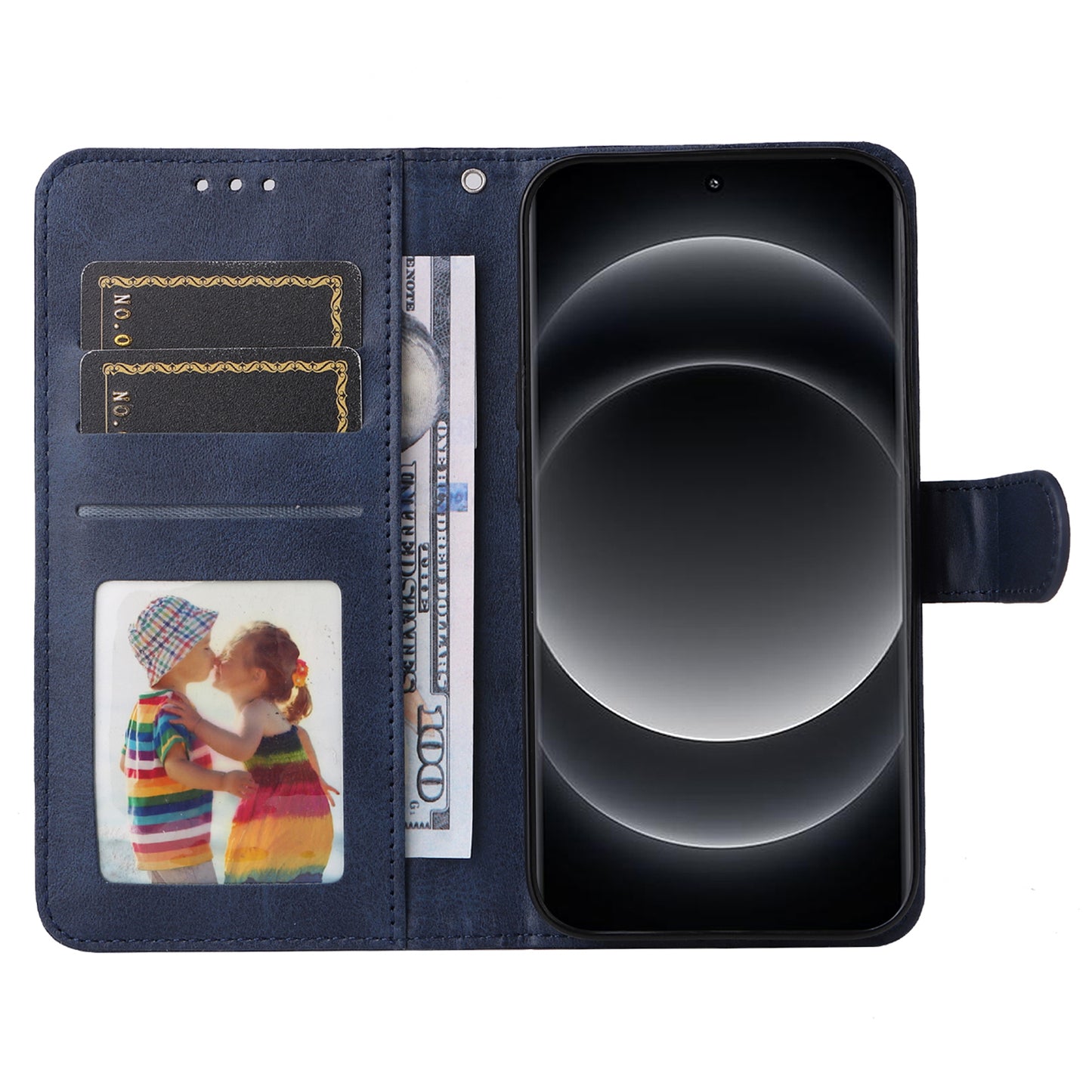 For Xiaomi 14 Ultra Case 3 Slots Holder Calf Texture Magnetic Clasp Phone Cover - Blue