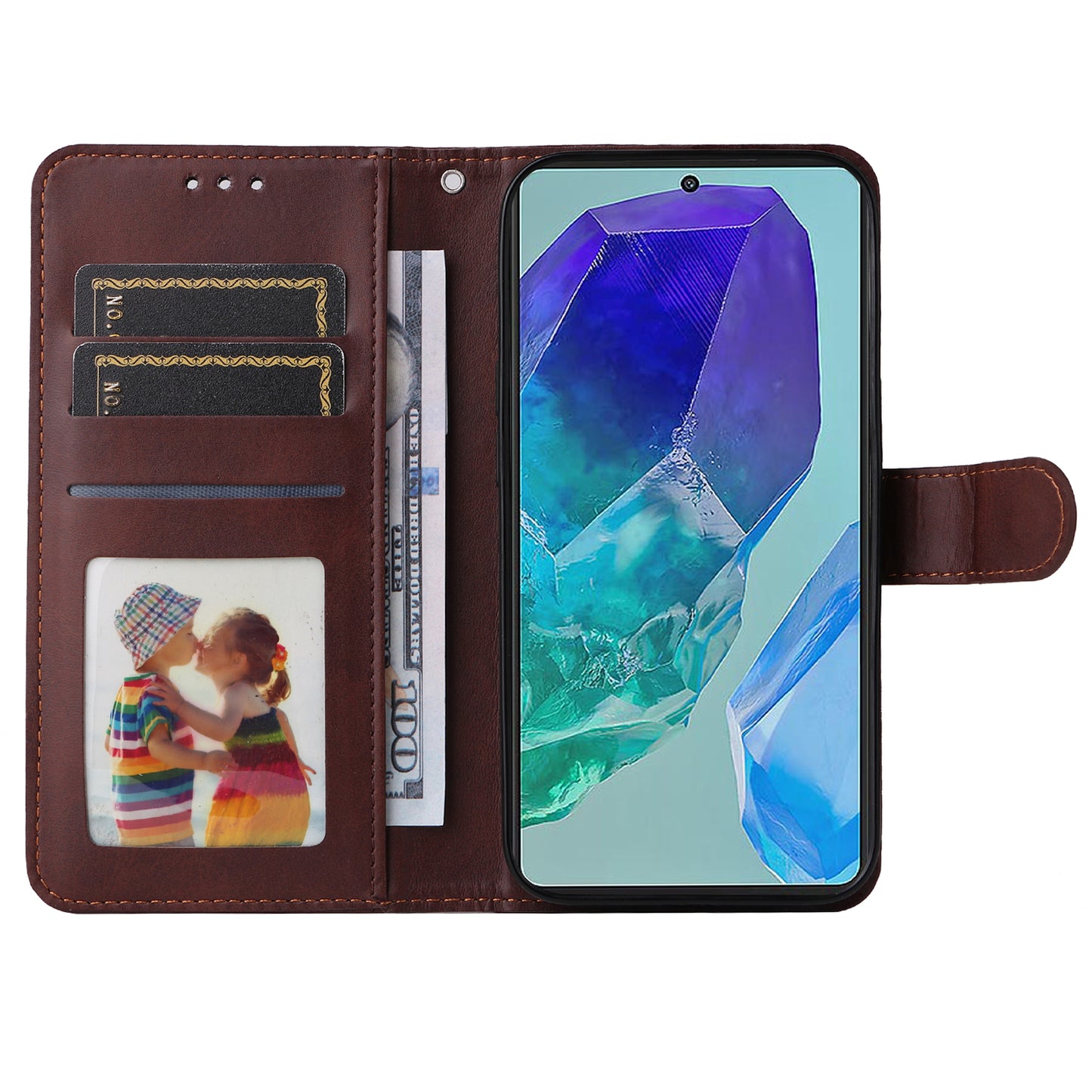 For Samsung Galaxy M55 5G Leather Case with 3 Card Slots Holder Mobile Phone Cover - Brown