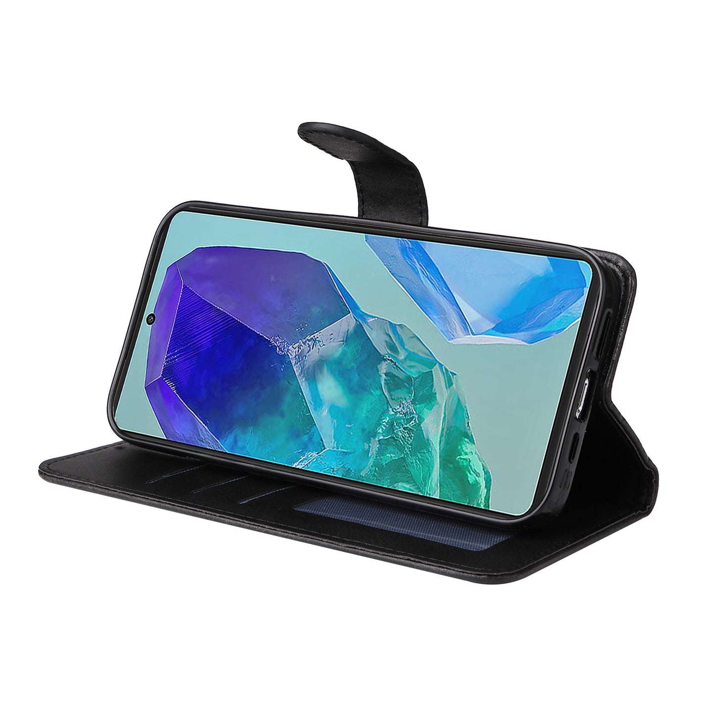 For Samsung Galaxy M55 5G Leather Case with 3 Card Slots Holder Mobile Phone Cover - Black