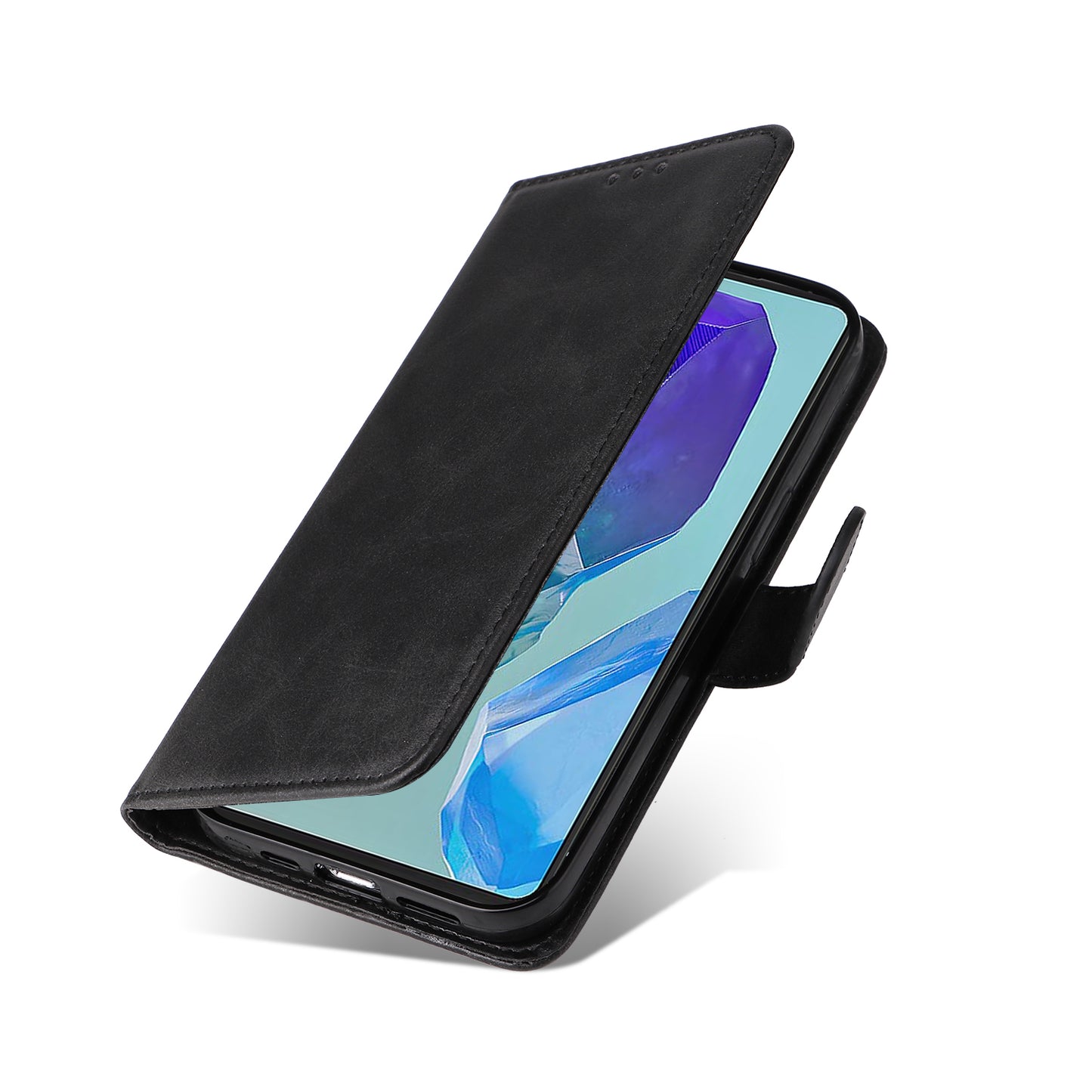 For Samsung Galaxy M55 5G Leather Case with 3 Card Slots Holder Mobile Phone Cover - Black