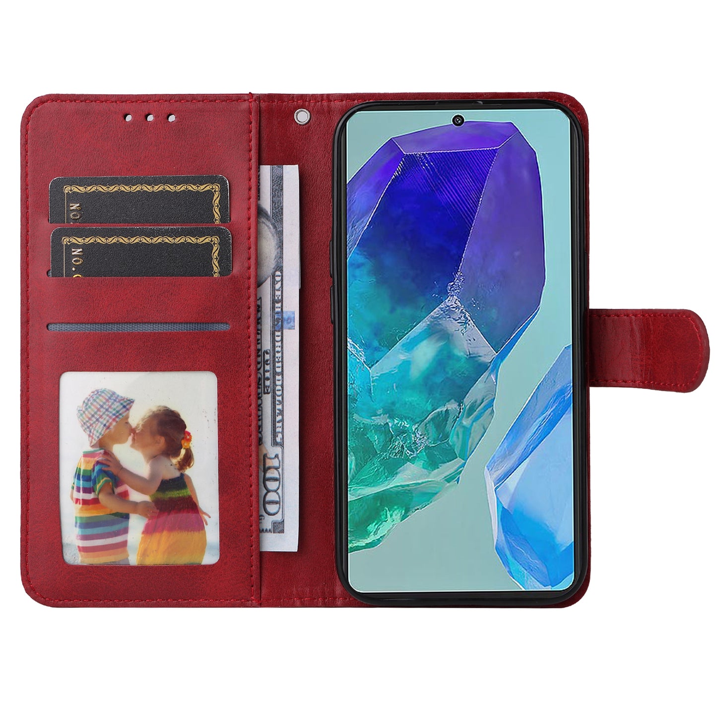 For Samsung Galaxy M55 5G Leather Case with 3 Card Slots Holder Mobile Phone Cover - Red