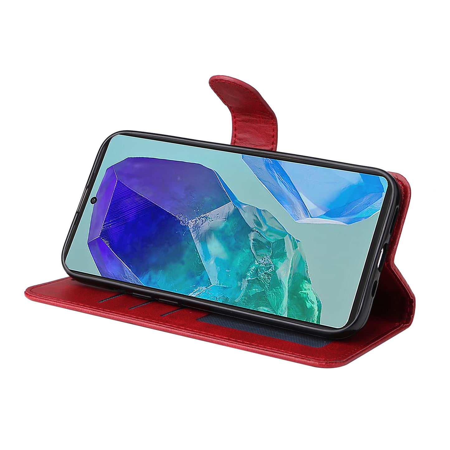 For Samsung Galaxy M55 5G Leather Case with 3 Card Slots Holder Mobile Phone Cover - Red