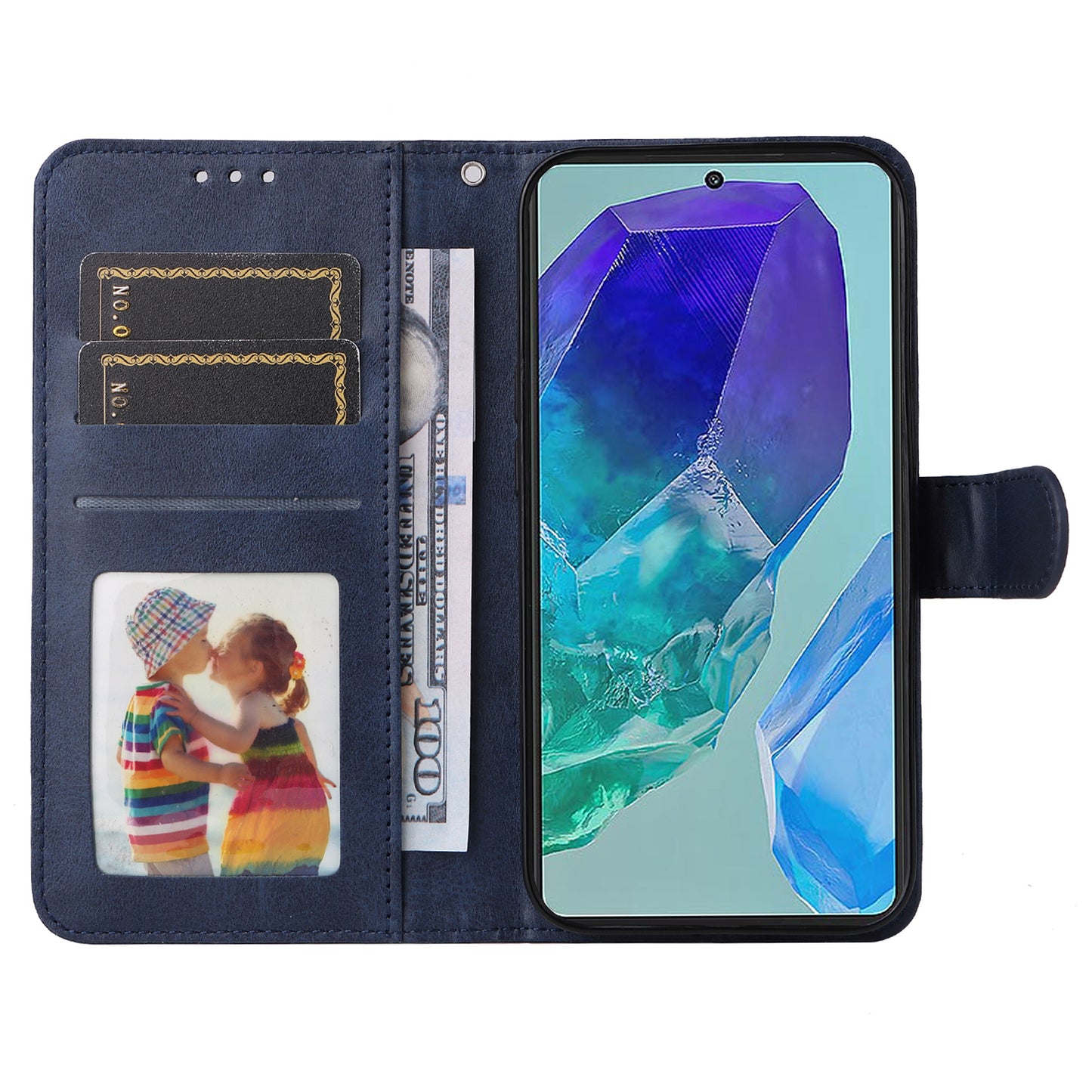 For Samsung Galaxy M55 5G Leather Case with 3 Card Slots Holder Mobile Phone Cover - Blue