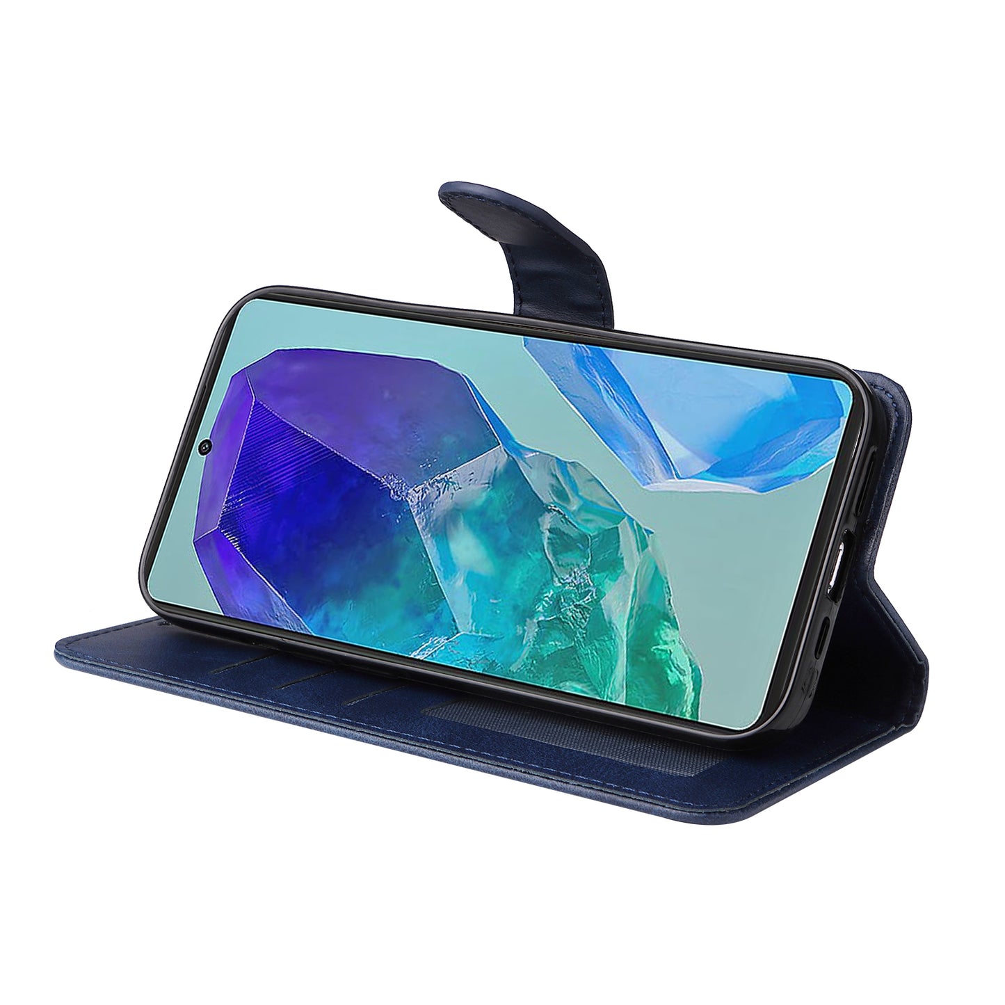 For Samsung Galaxy M55 5G Leather Case with 3 Card Slots Holder Mobile Phone Cover - Blue