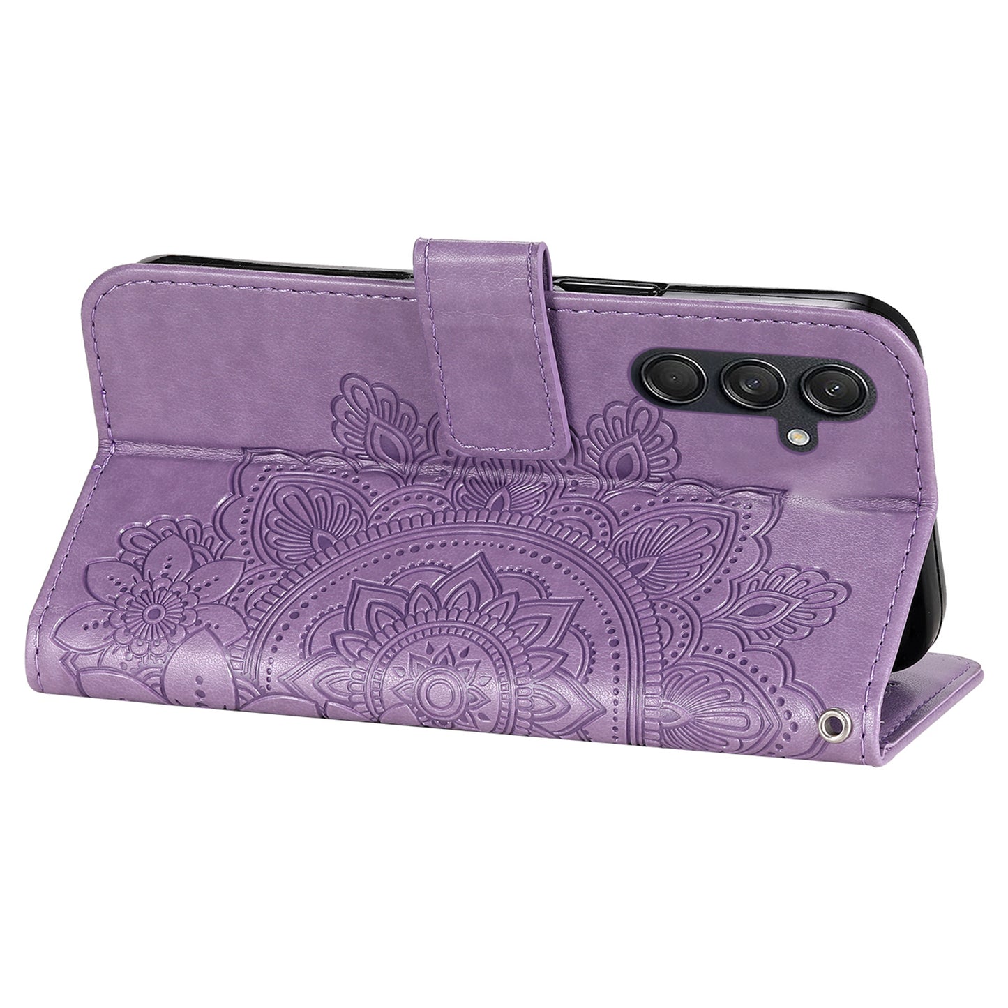 For Samsung Galaxy M55 5G Case Flower Imprinted Leather Phone Wallet Cover - Purple
