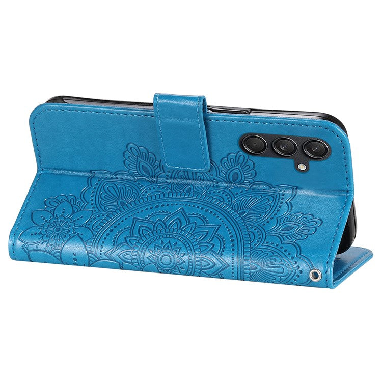 For Samsung Galaxy M55 5G / C55 5G / F55 5G Case Floral Pattern PU Leather Wallet Stand Phone Cover - Blue