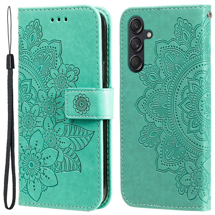 For Samsung Galaxy M55 5G / C55 5G / F55 5G Case Floral Pattern PU Leather Wallet Stand Phone Cover - Green