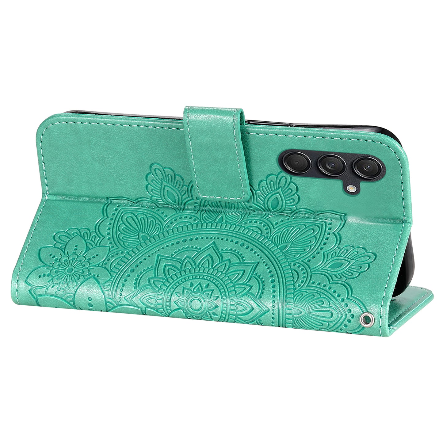 For Samsung Galaxy M55 5G Case Flower Imprinted Leather Phone Wallet Cover - Green