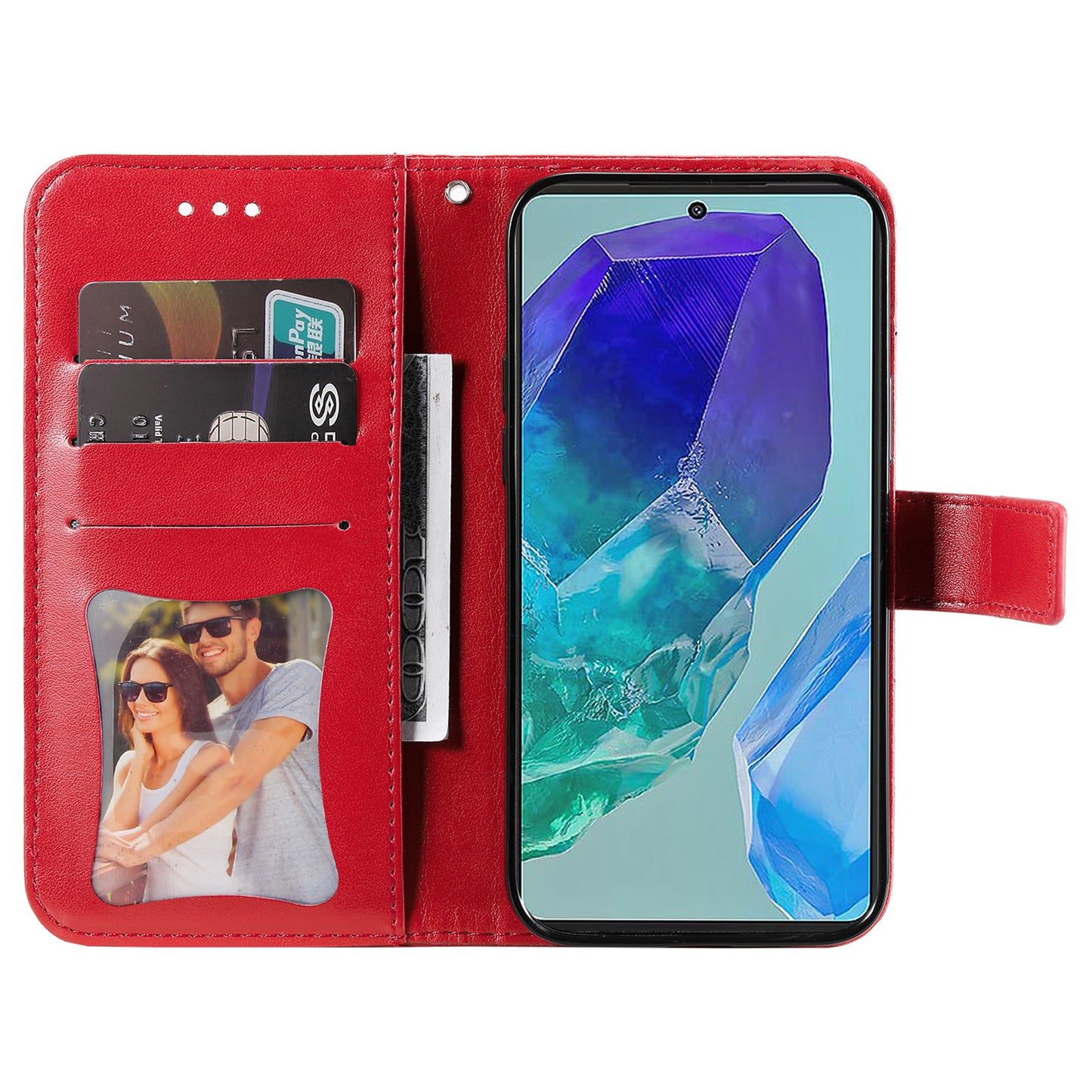 For Samsung Galaxy M55 5G Case Flower Imprinted Leather Phone Wallet Cover - Red