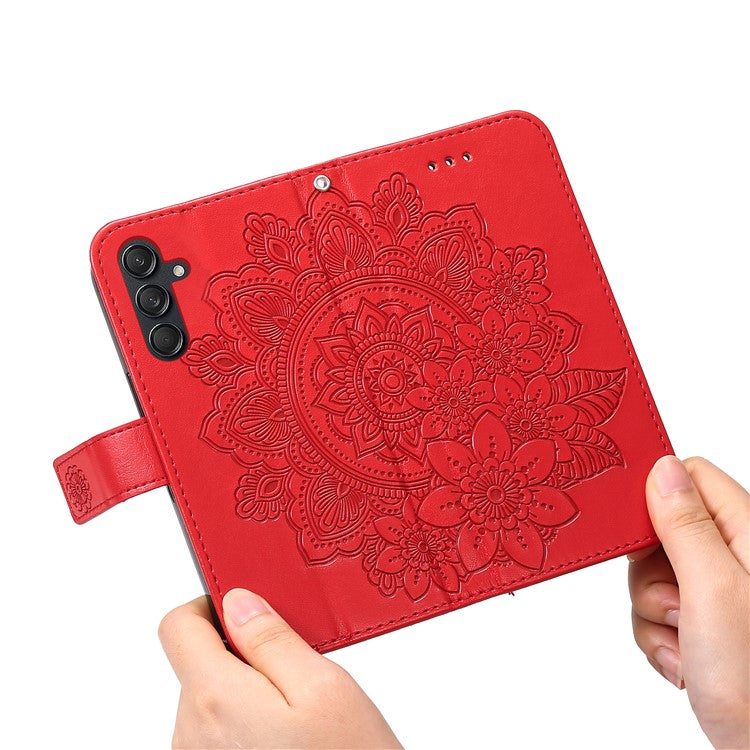 For Samsung Galaxy M55 5G / C55 5G / F55 5G Case Floral Pattern PU Leather Wallet Stand Phone Cover - Red