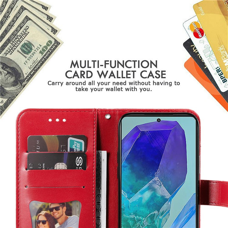 For Samsung Galaxy M55 5G / C55 5G / F55 5G Case Floral Pattern PU Leather Wallet Stand Phone Cover - Red