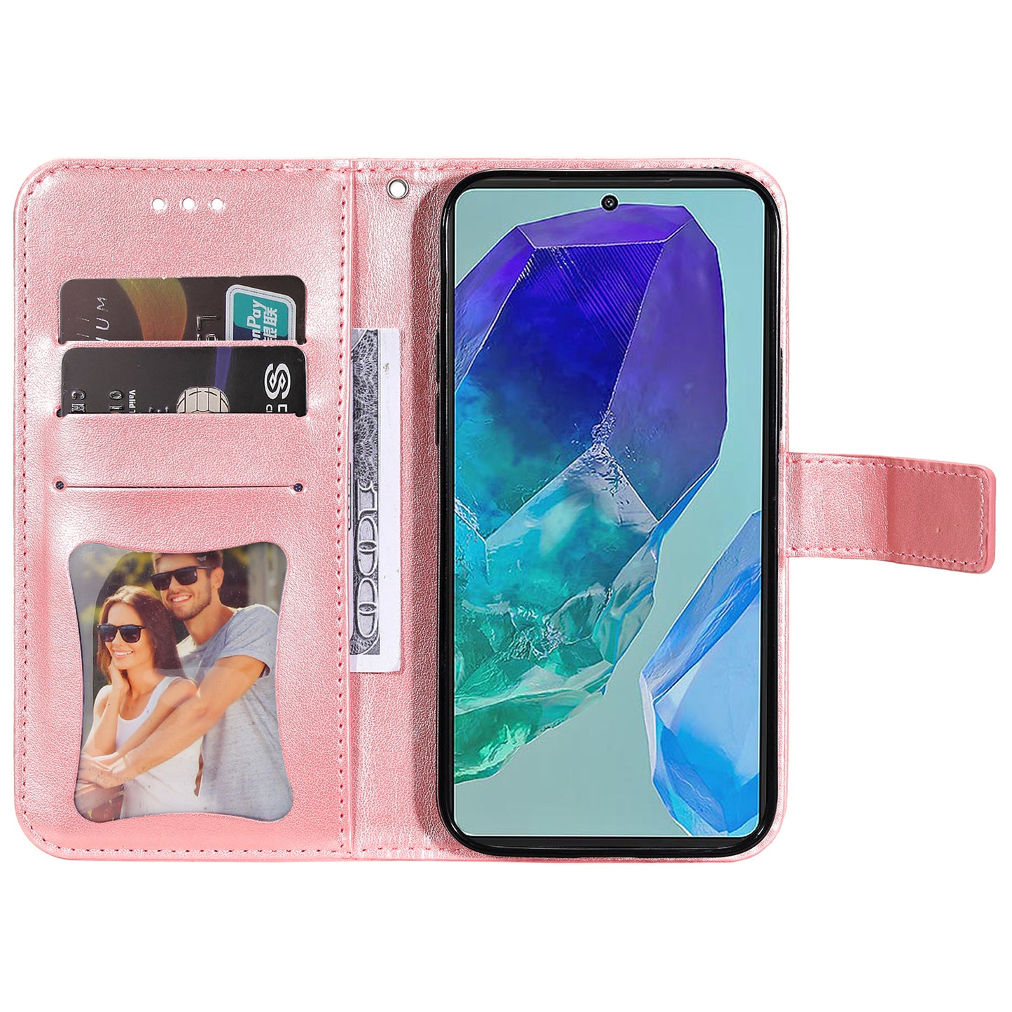 For Samsung Galaxy M55 5G Case Flower Imprinted Leather Phone Wallet Cover - Pink