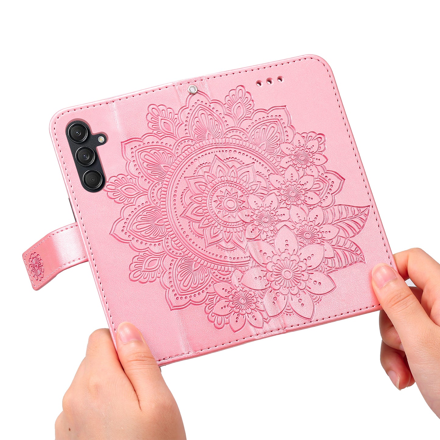 For Samsung Galaxy M55 5G Case Flower Imprinted Leather Phone Wallet Cover - Pink
