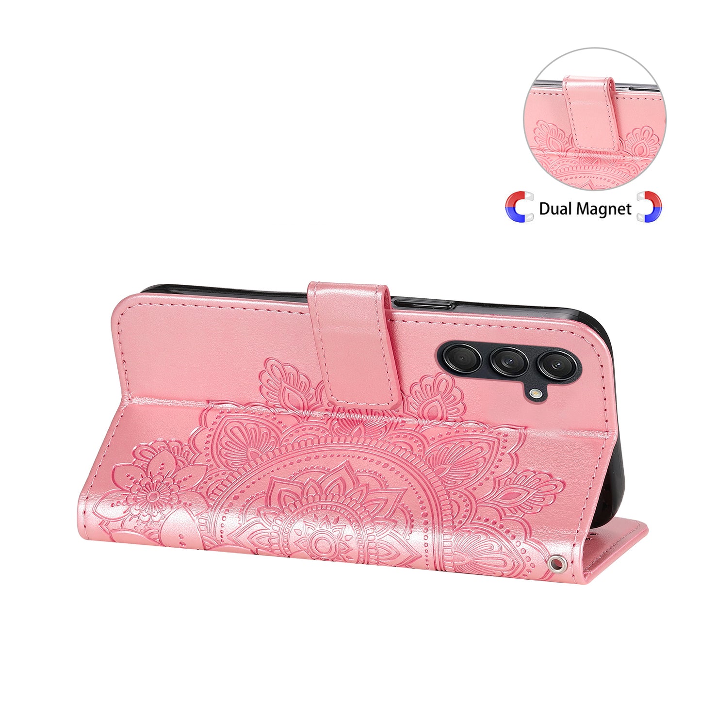 For Samsung Galaxy M55 5G Case Flower Imprinted Leather Phone Wallet Cover - Pink