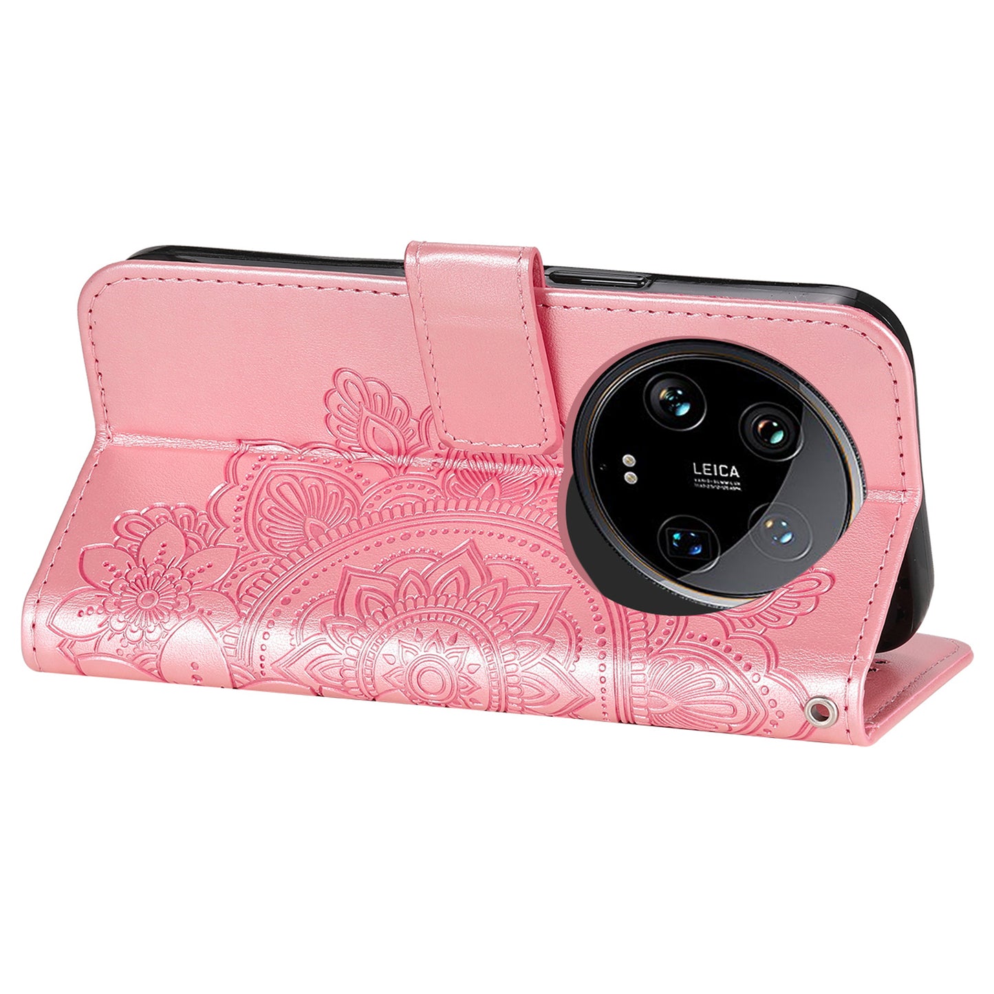 For Xiaomi 14 Ultra Wallet Case Flower Imprinted Leather Phone Cover - Pink