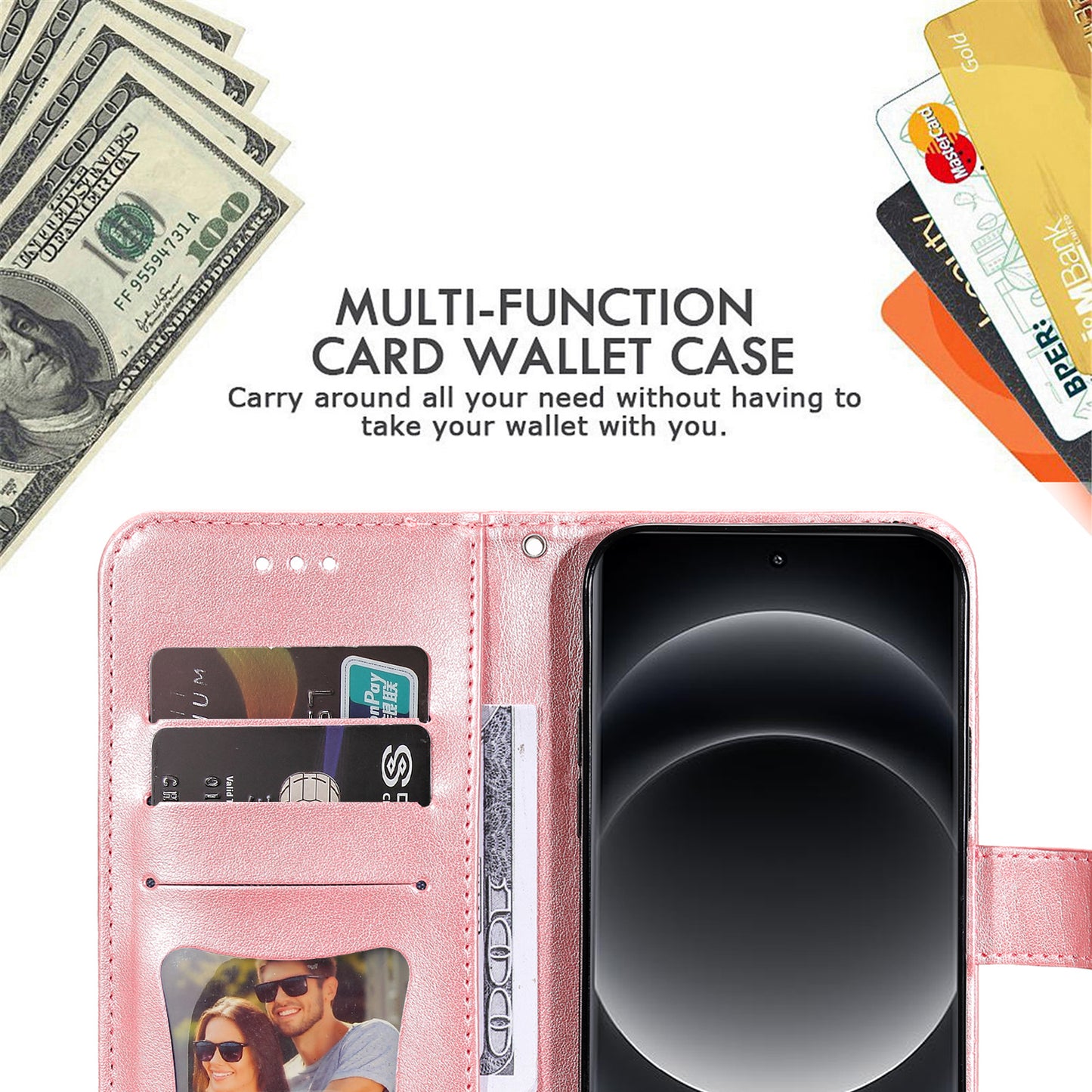For Xiaomi 14 Ultra Wallet Case Flower Imprinted Leather Phone Cover - Pink