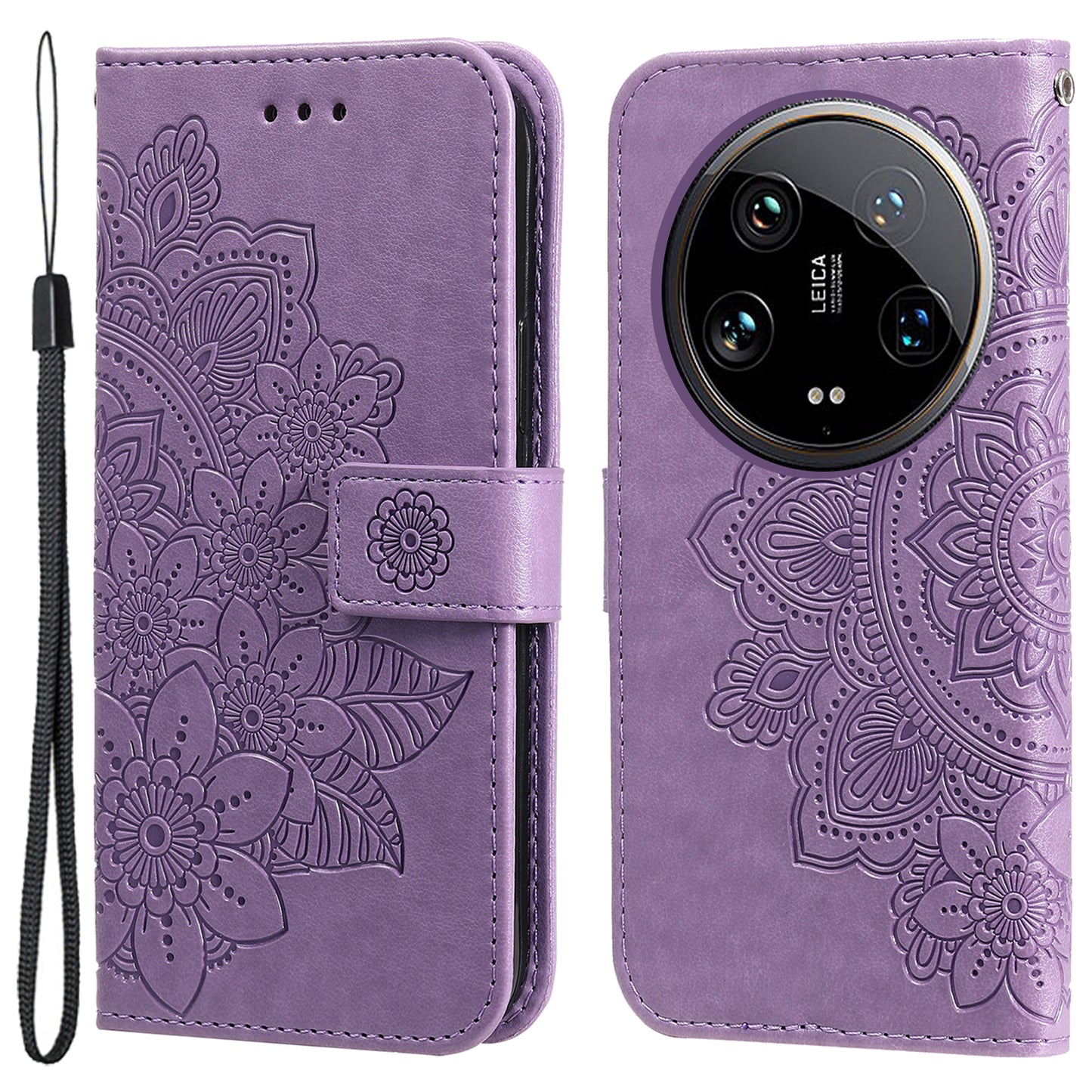 For Xiaomi 14 Ultra Wallet Case Flower Imprinted Leather Phone Cover - Purple