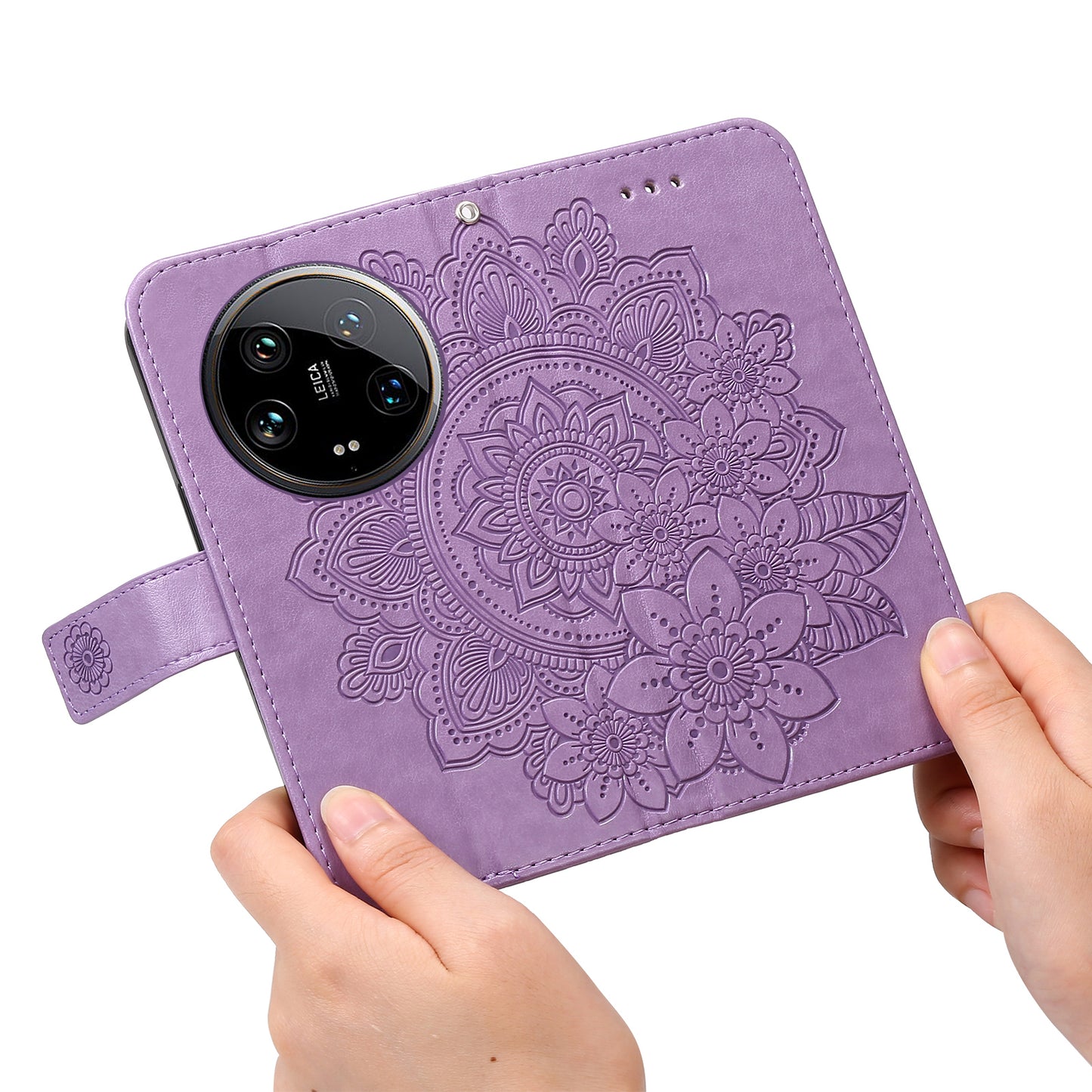 For Xiaomi 14 Ultra Wallet Case Flower Imprinted Leather Phone Cover - Purple