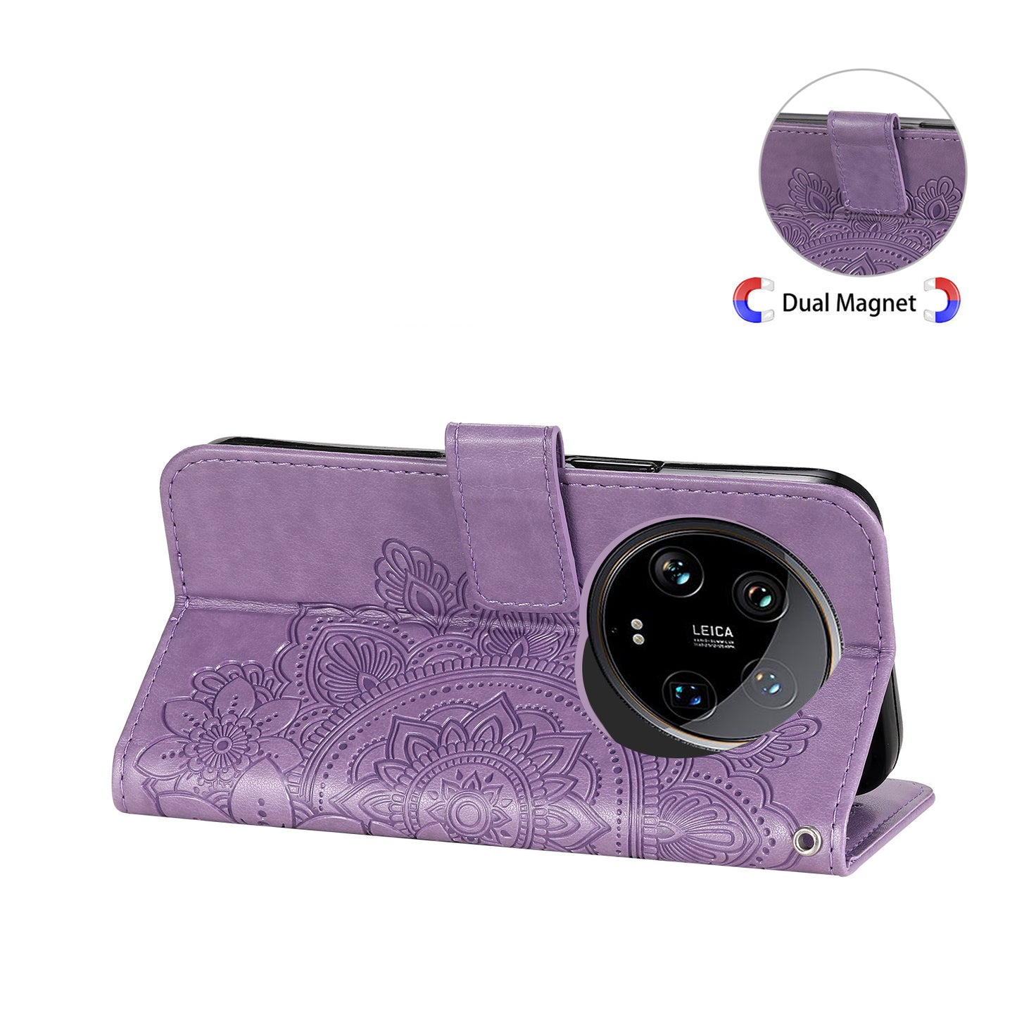 For Xiaomi 14 Ultra Wallet Case Flower Imprinted Leather Phone Cover - Purple
