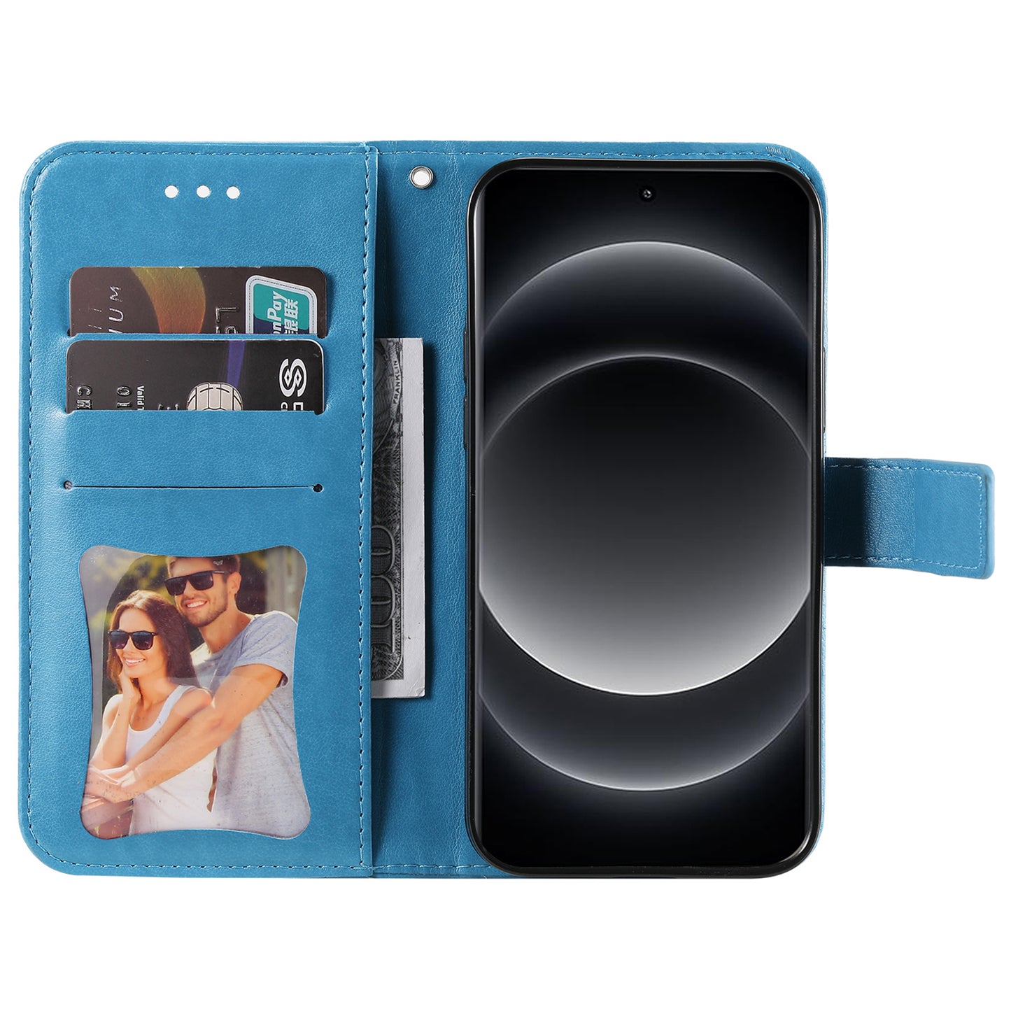 For Xiaomi 14 Ultra Wallet Case Flower Imprinted Leather Phone Cover - Blue