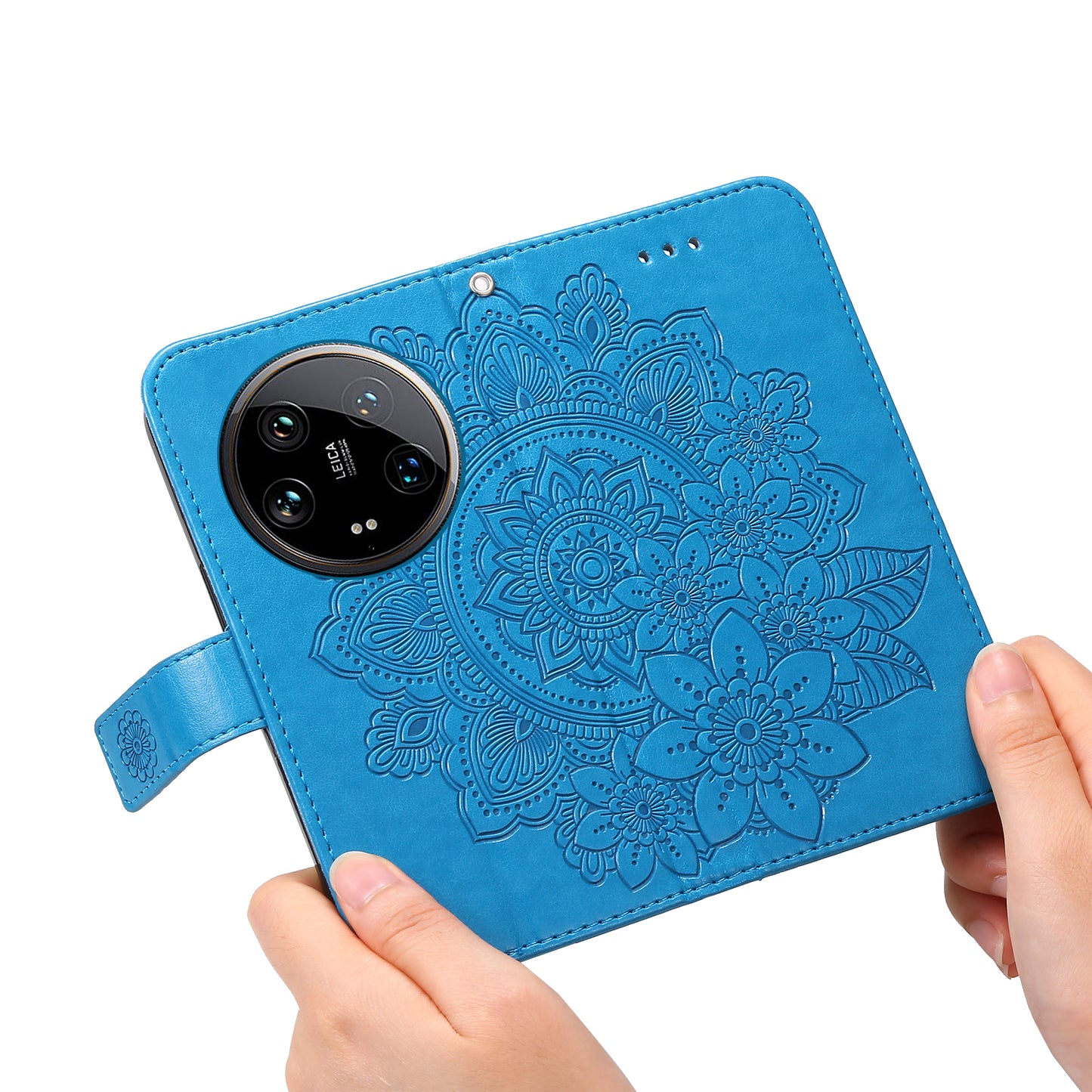 For Xiaomi 14 Ultra Wallet Case Flower Imprinted Leather Phone Cover - Blue