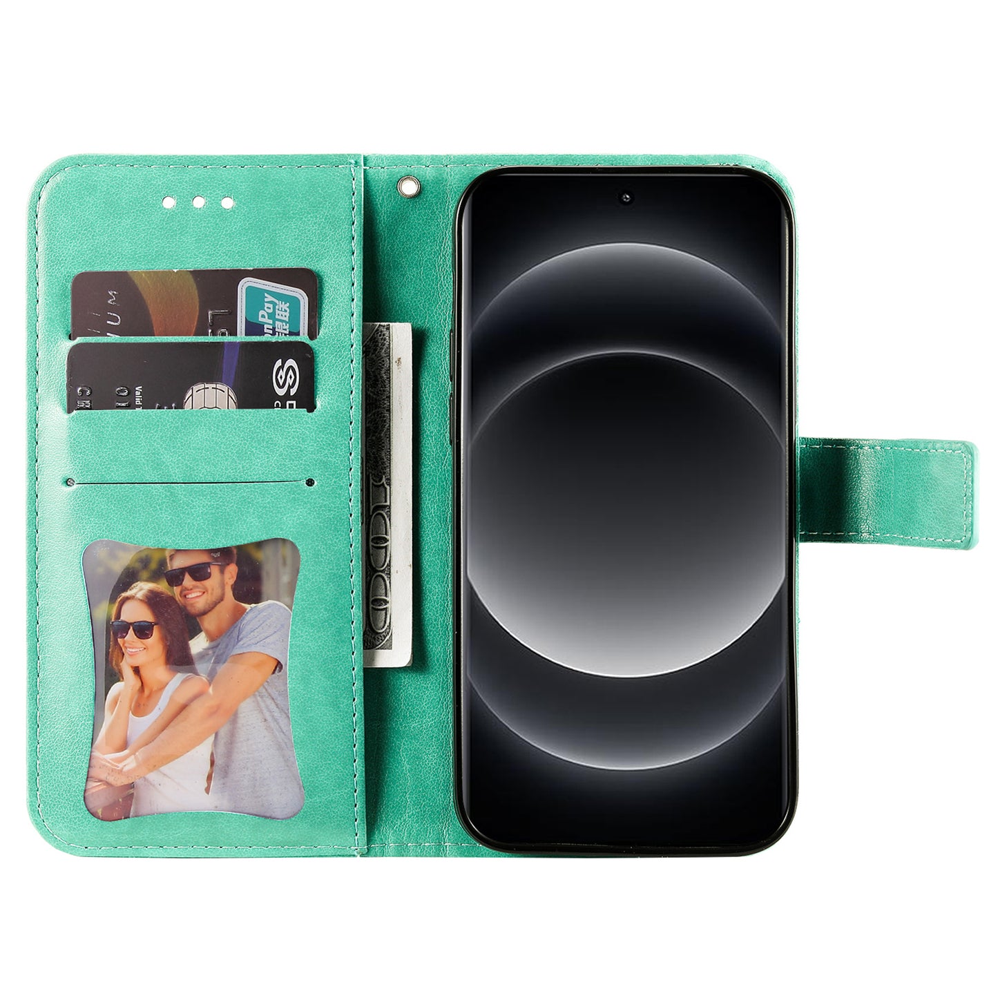 For Xiaomi 14 Ultra Wallet Case Flower Imprinted Leather Phone Cover - Green