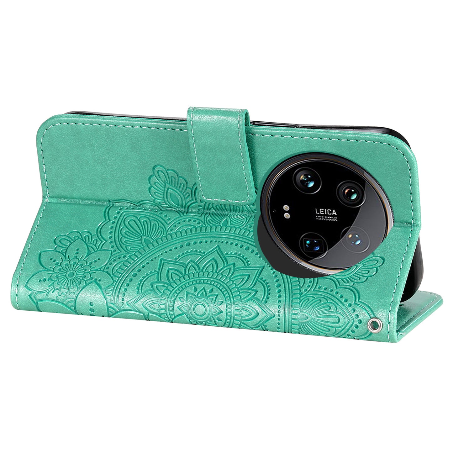 For Xiaomi 14 Ultra Wallet Case Flower Imprinted Leather Phone Cover - Green