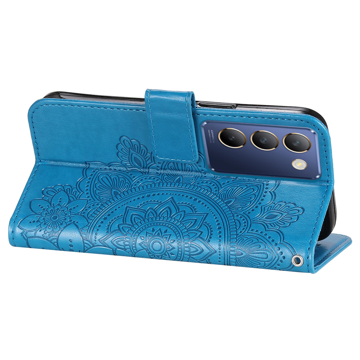 For vivo Y100 5G (Indonesia) / Y200e 5G / T3 5G / V30 Lite 4G Leather Wallet Case Flower Phone Cover - Blue