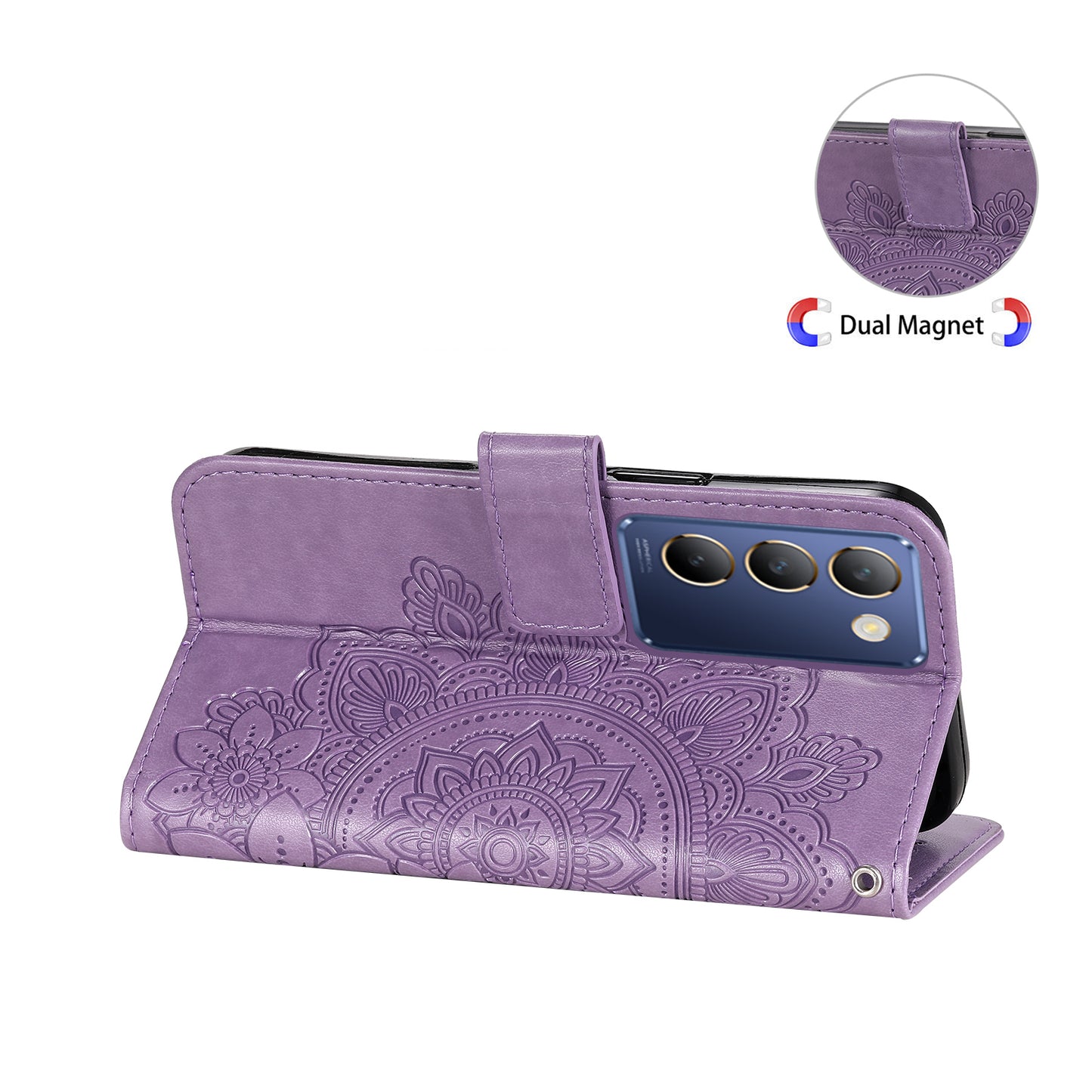 For vivo Y100 5G (Indonesia) / Y200e 5G / T3 5G / V30 Lite 4G Leather Wallet Case Flower Phone Cover - Purple