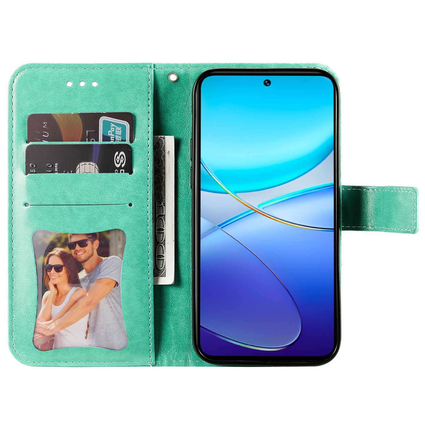 For vivo Y100 5G (Indonesia) / Y200e 5G / T3 5G / V30 Lite 4G Leather Wallet Case Flower Phone Cover - Green