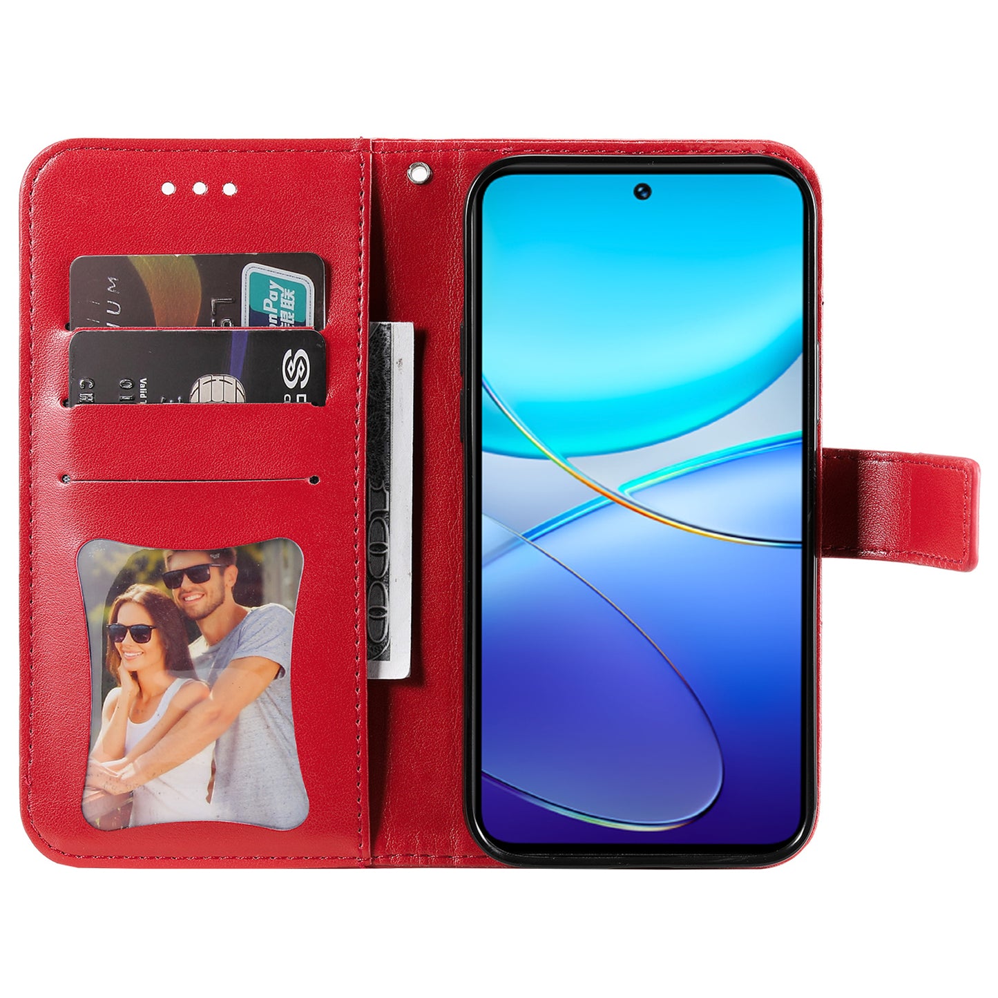 For vivo Y100 5G (Indonesia) / Y200e 5G / T3 5G / V30 Lite 4G Leather Wallet Case Flower Phone Cover - Red