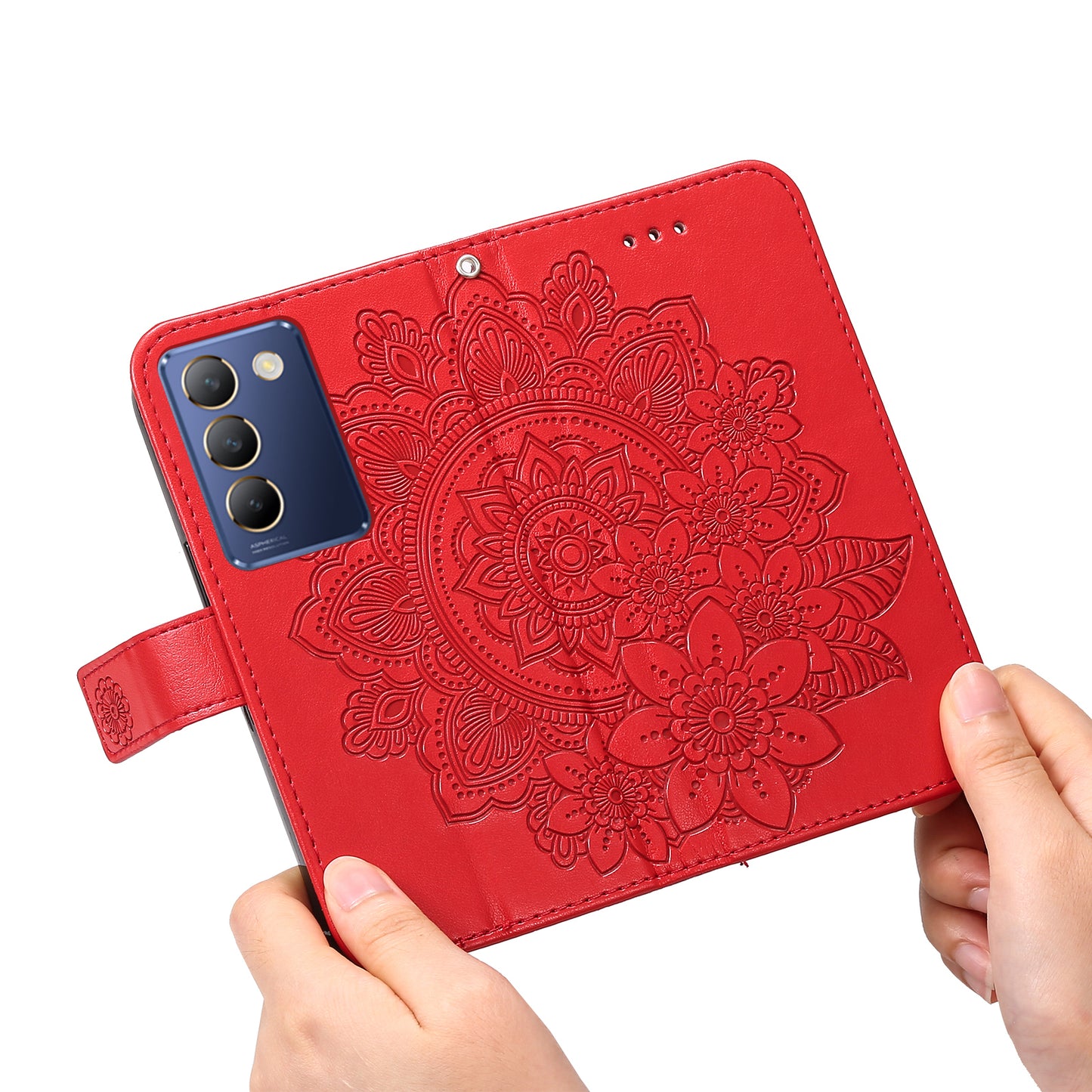 For vivo Y100 5G (Indonesia) / Y200e 5G / T3 5G / V30 Lite 4G Leather Wallet Case Flower Phone Cover - Red