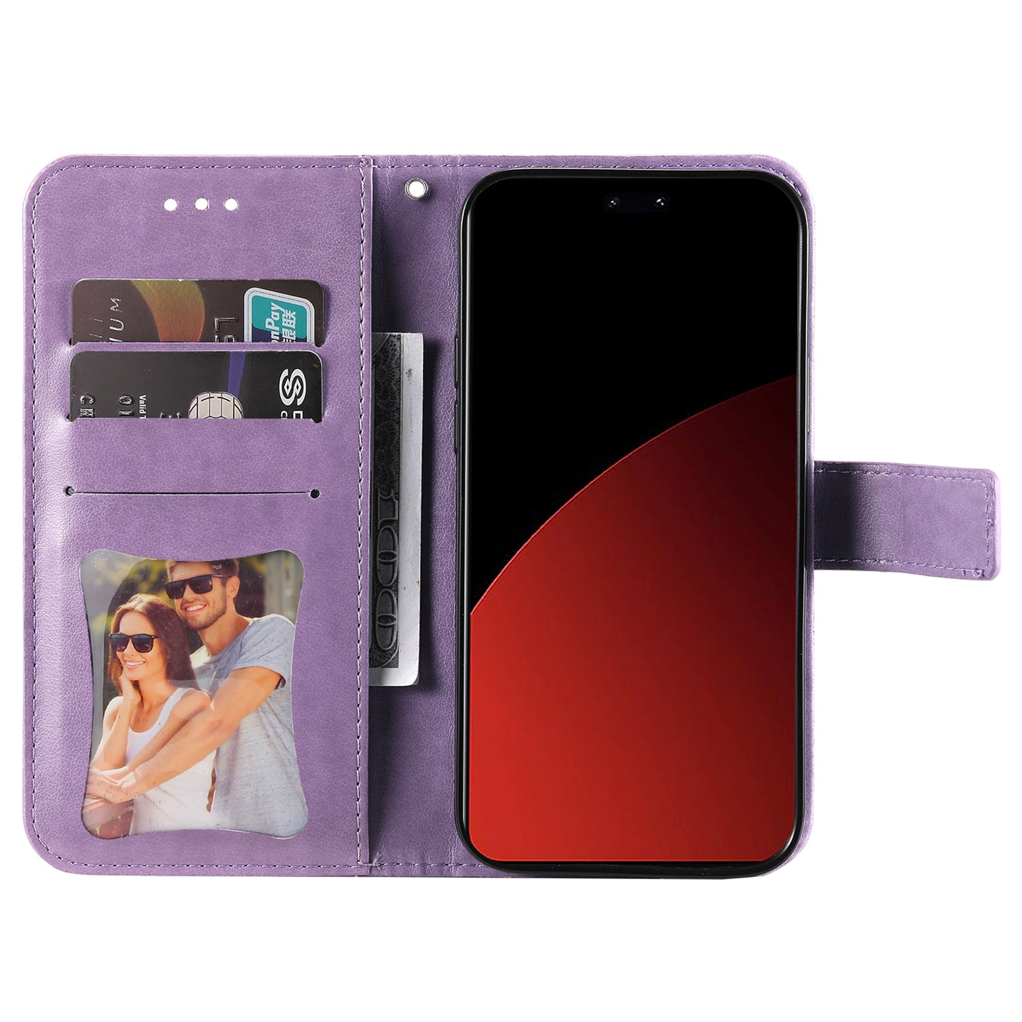 For Xiaomi Civi 4 Pro 5G Case Imprinted Flower Pattern Card Holder Phone Cover - Purple