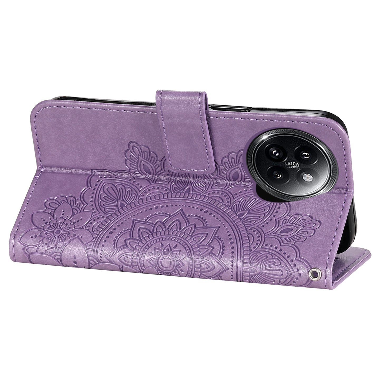 For Xiaomi Civi 4 Pro 5G Case Imprinted Flower Pattern Card Holder Phone Cover - Purple