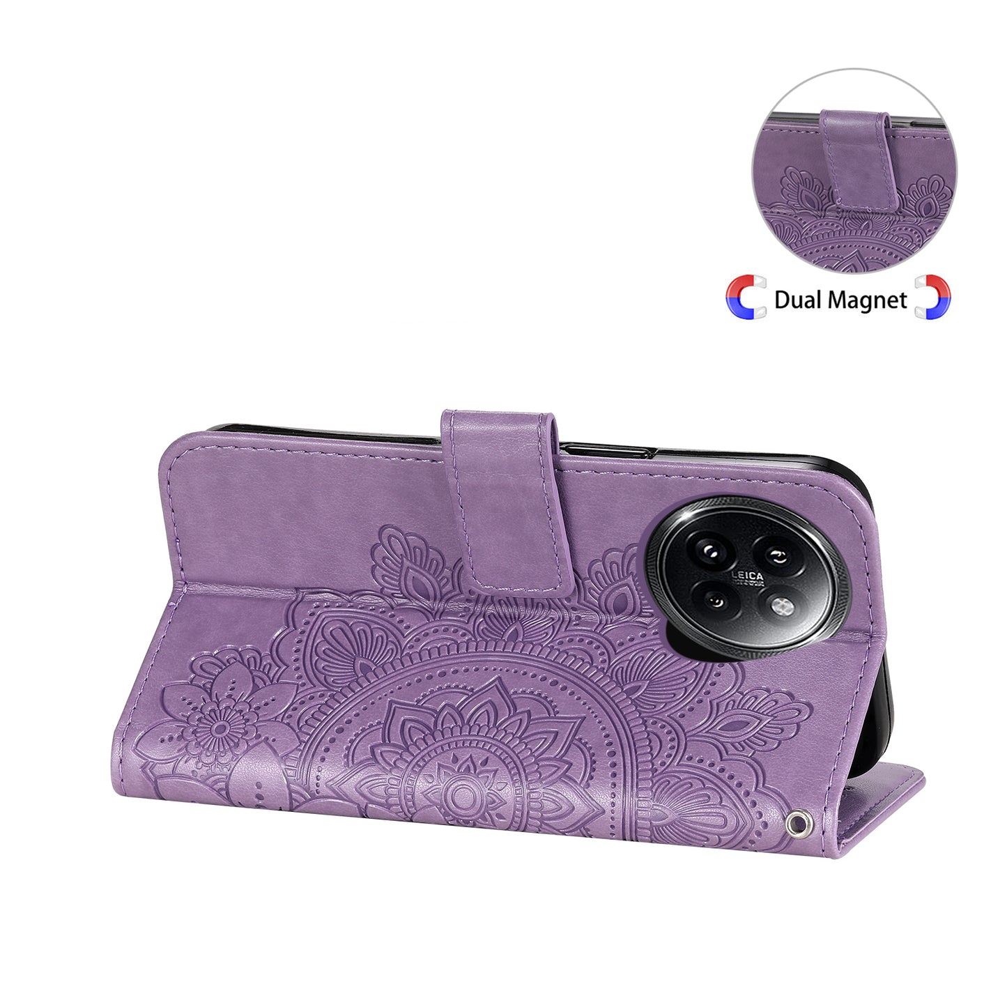 For Xiaomi Civi 4 Pro 5G Case Imprinted Flower Pattern Card Holder Phone Cover - Purple