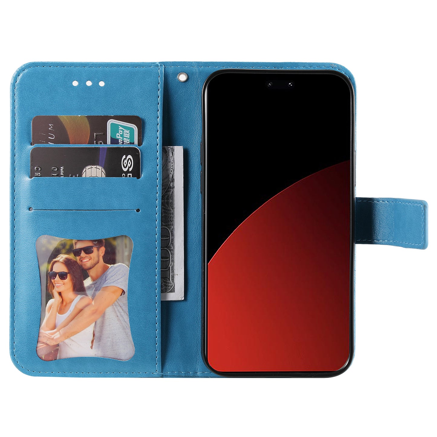 For Xiaomi Civi 4 Pro 5G Case Imprinted Flower Pattern Card Holder Phone Cover - Blue