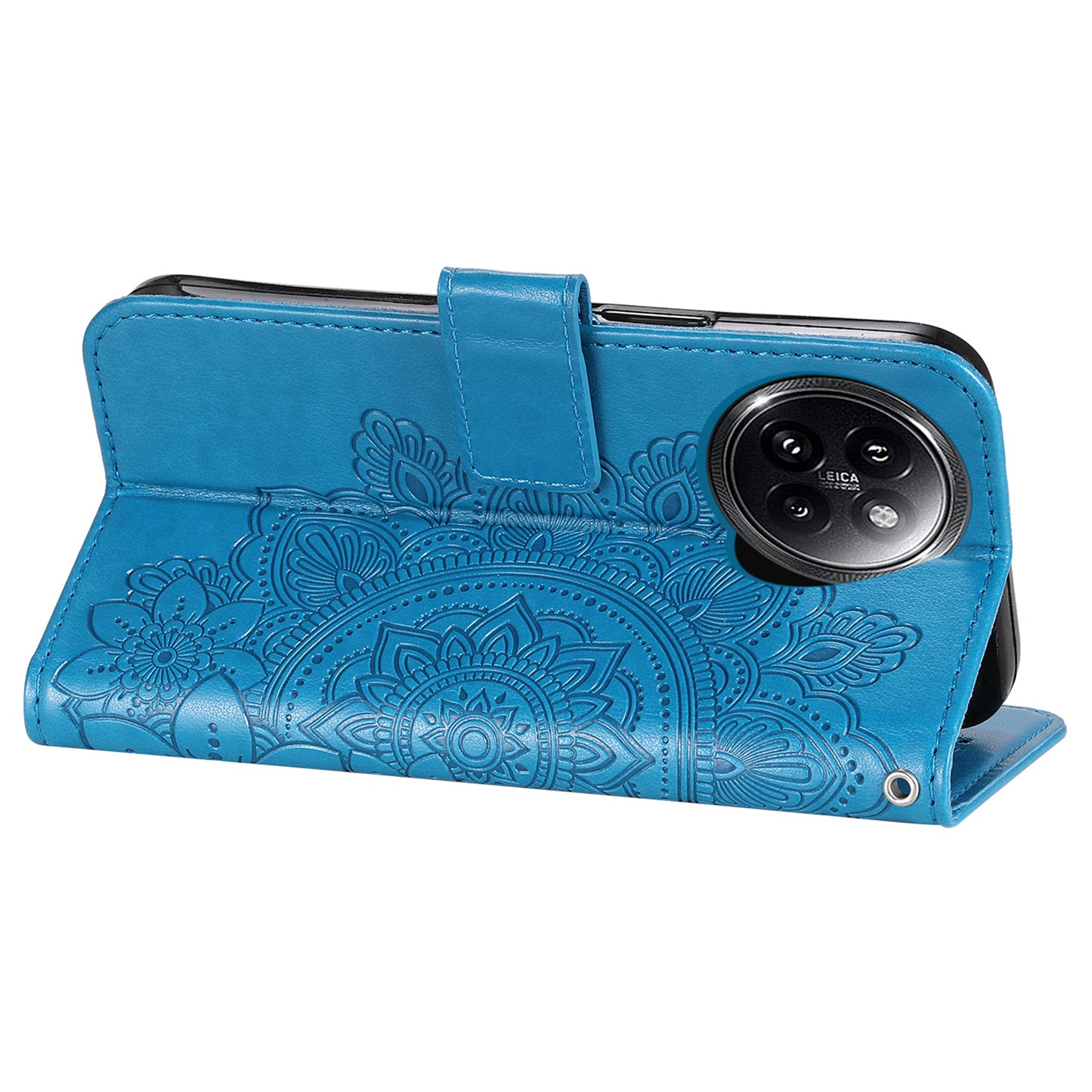 For Xiaomi Civi 4 Pro 5G Case Imprinted Flower Pattern Card Holder Phone Cover - Blue