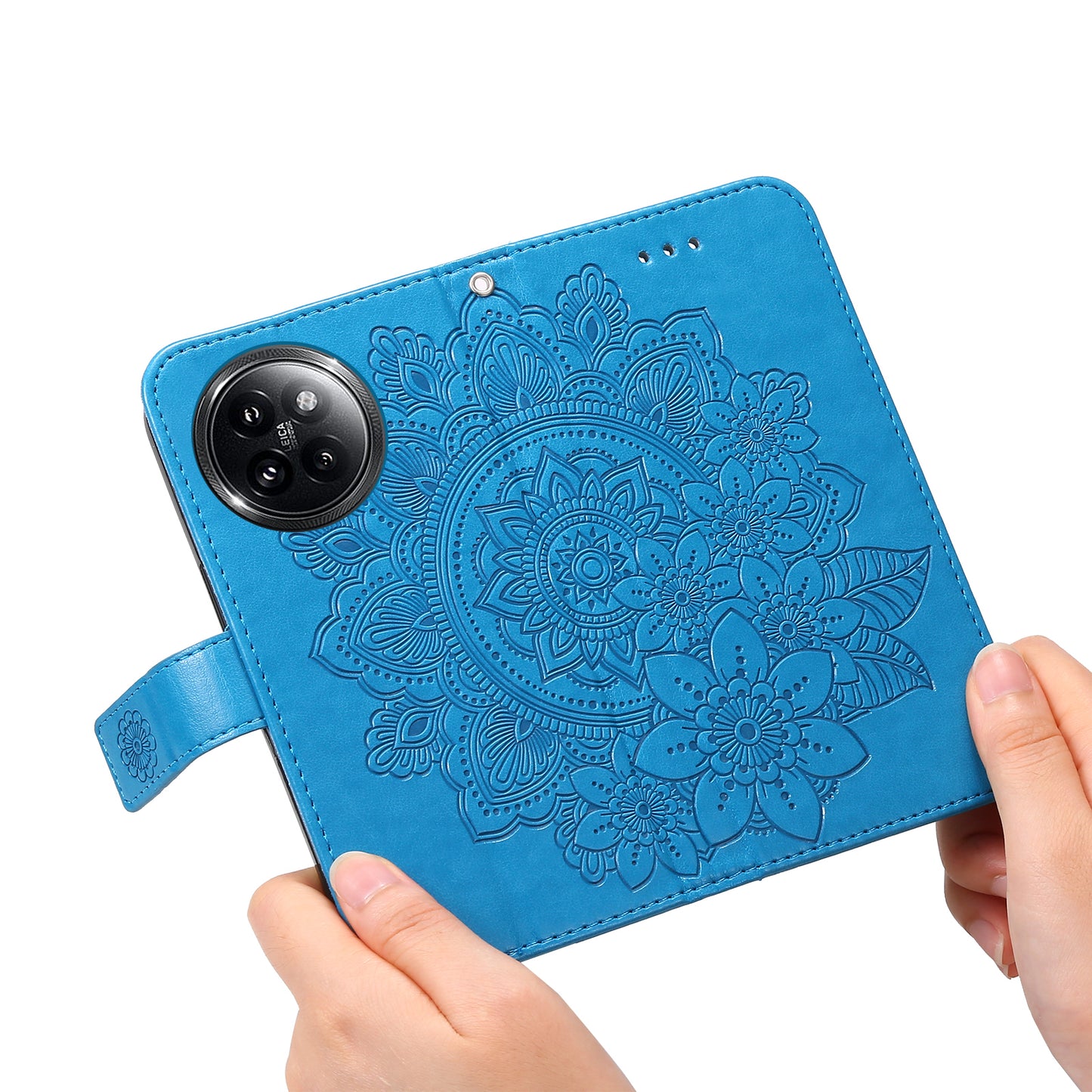 For Xiaomi Civi 4 Pro 5G Case Imprinted Flower Pattern Card Holder Phone Cover - Blue