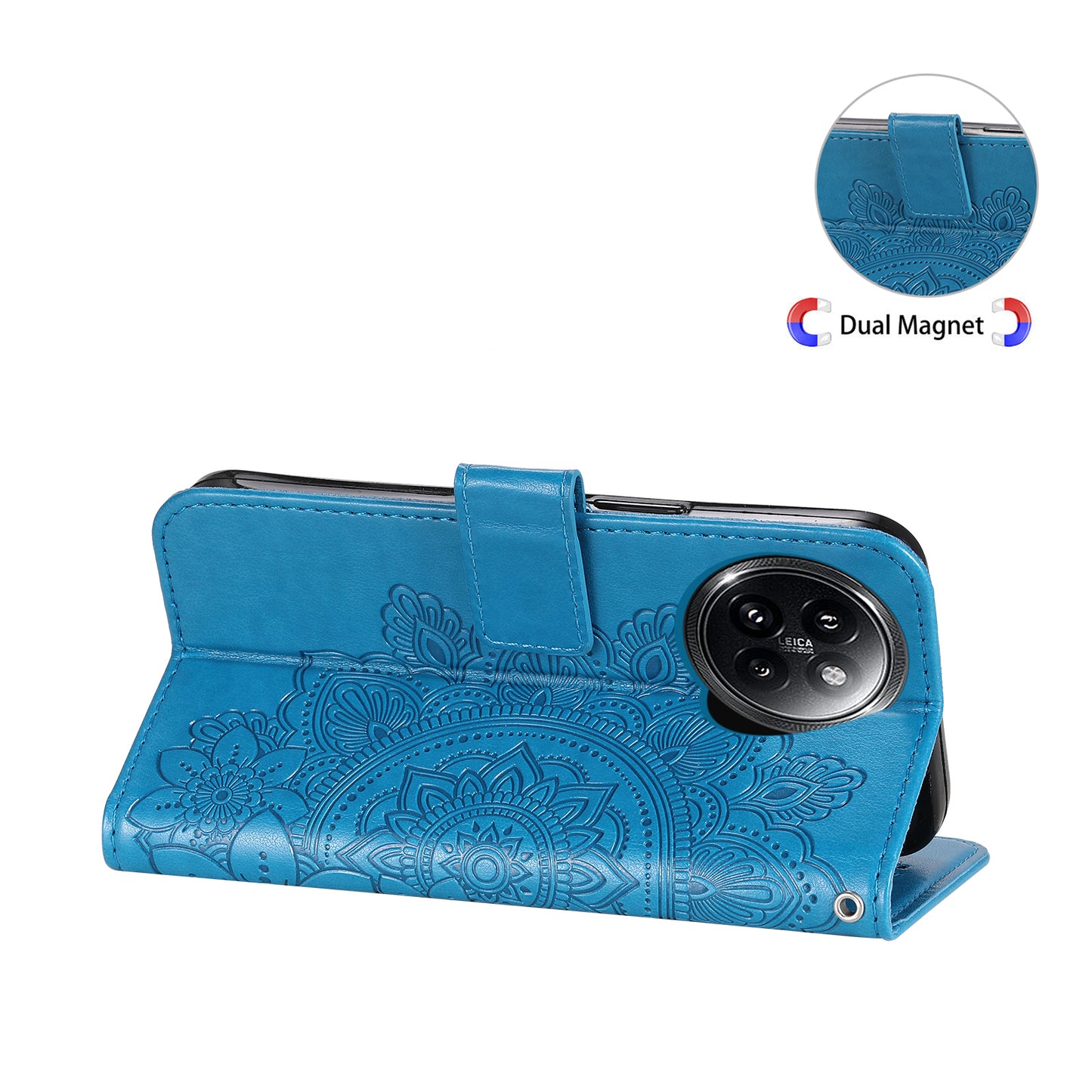 For Xiaomi Civi 4 Pro 5G Case Imprinted Flower Pattern Card Holder Phone Cover - Blue