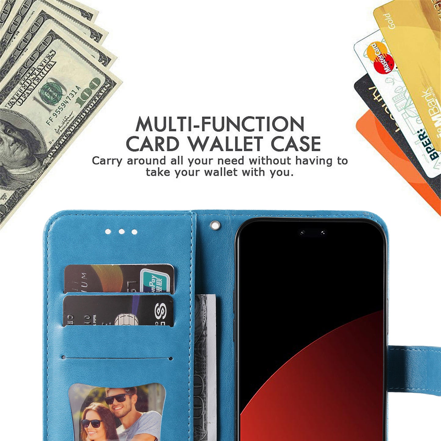 For Xiaomi Civi 4 Pro 5G Case Imprinted Flower Pattern Card Holder Phone Cover - Blue
