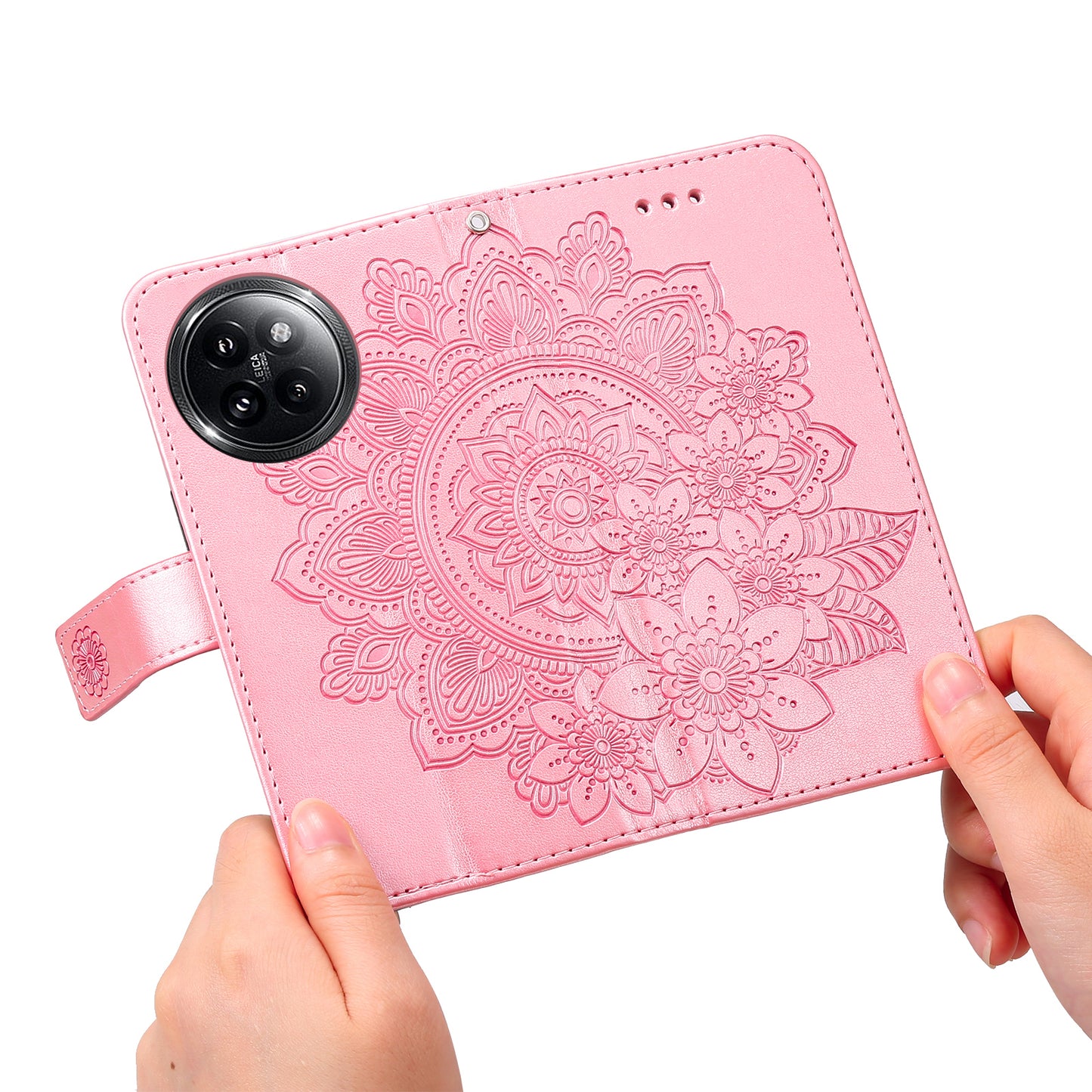 For Xiaomi Civi 4 Pro 5G Case Imprinted Flower Pattern Card Holder Phone Cover - Pink