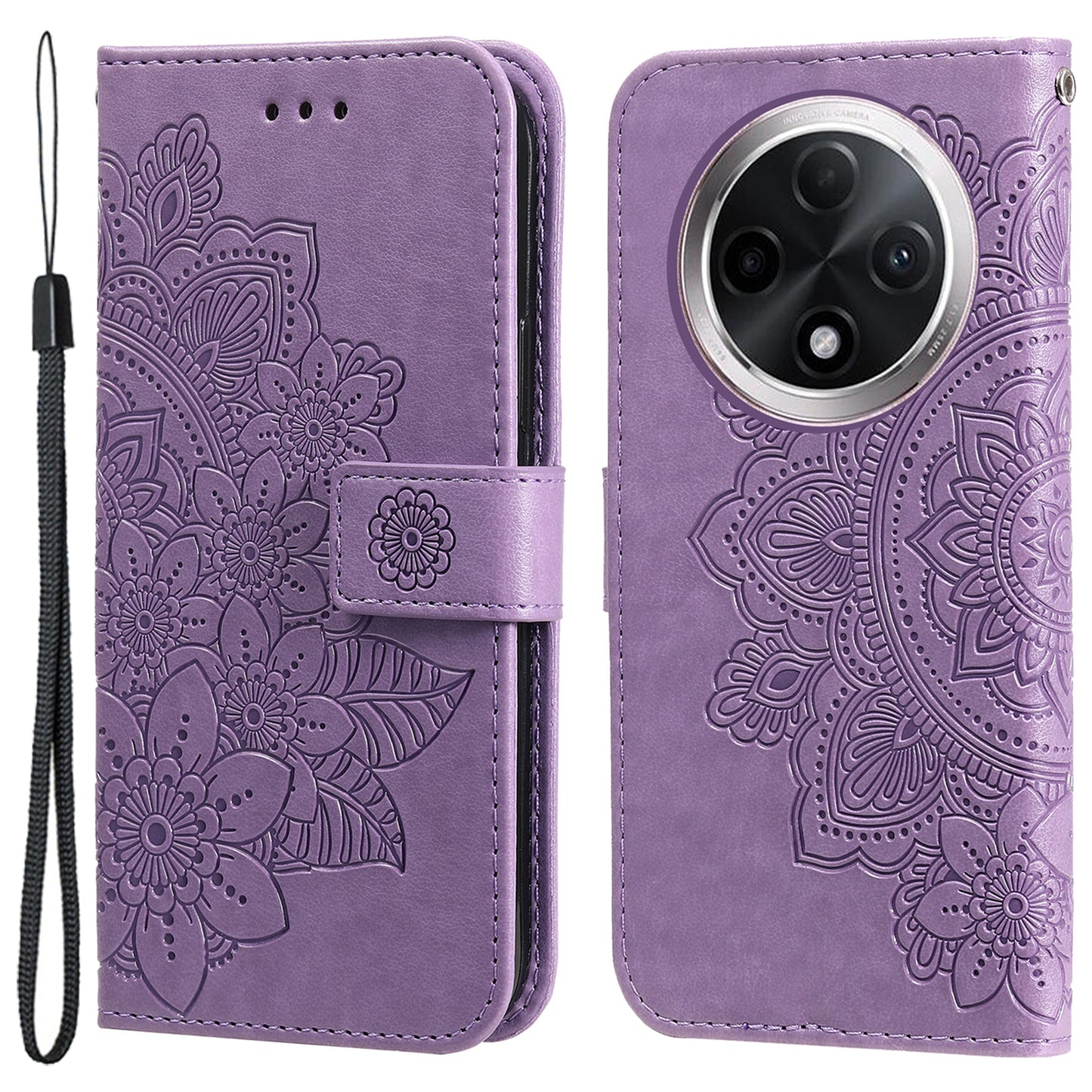 For Oppo A3 Pro 5G Wallet Case Flower Pattern PU Leather Phone Cover with Magnetic Clasp - Purple