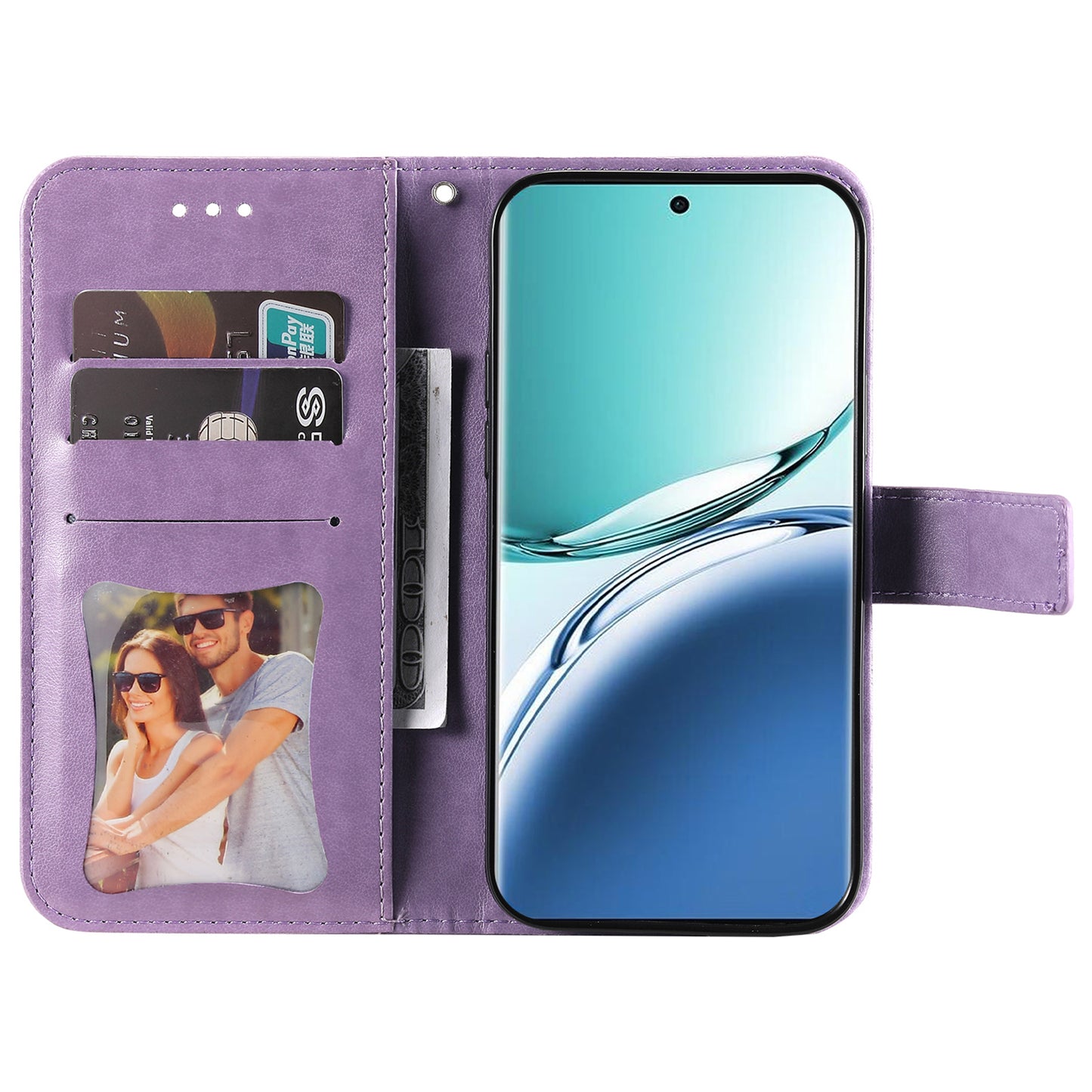 For Oppo A3 Pro 5G Wallet Case Flower Pattern PU Leather Phone Cover with Magnetic Clasp - Purple