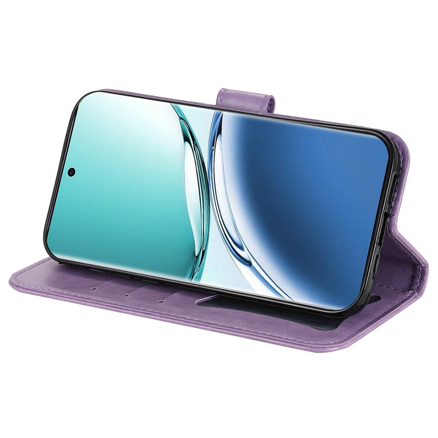 For Oppo A3 Pro 5G Wallet Case Flower Pattern PU Leather Phone Cover with Magnetic Clasp - Purple