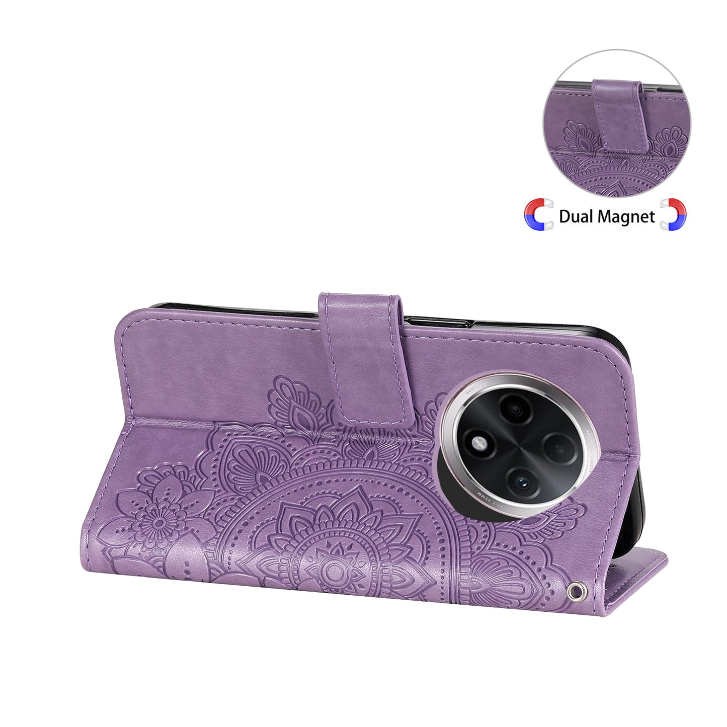 For Oppo A3 Pro 5G Wallet Case Flower Pattern PU Leather Phone Cover with Magnetic Clasp - Purple