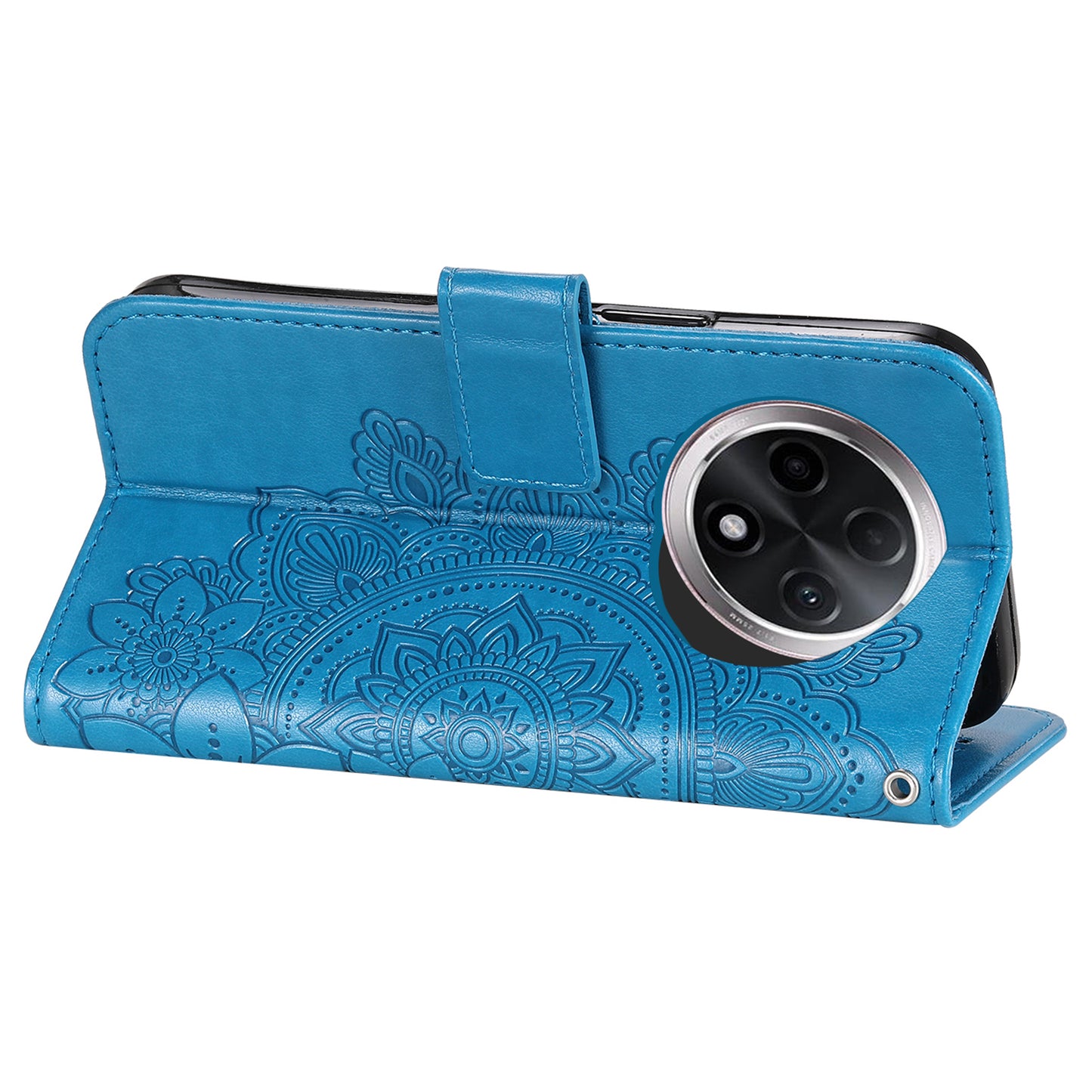 For Oppo A3 Pro 5G Wallet Case Flower Pattern PU Leather Phone Cover with Magnetic Clasp - Blue