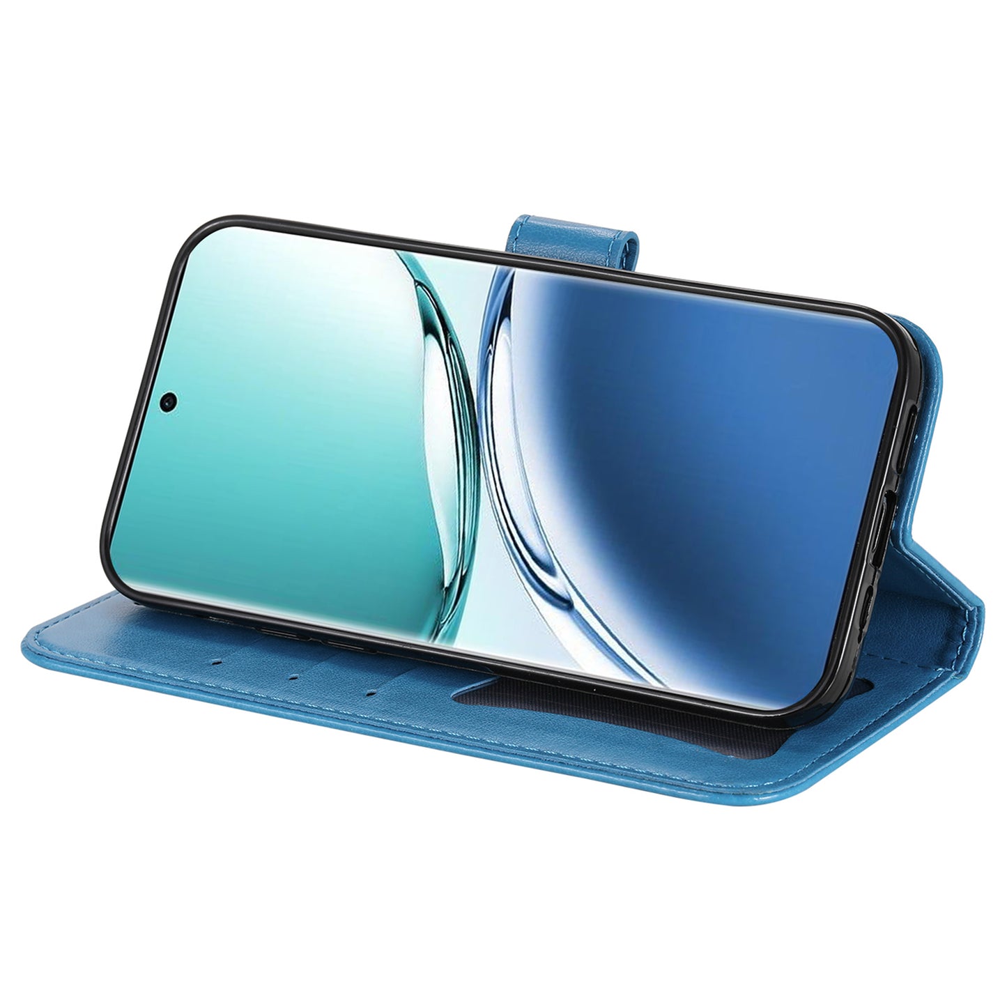 For Oppo A3 Pro 5G Wallet Case Flower Pattern PU Leather Phone Cover with Magnetic Clasp - Blue