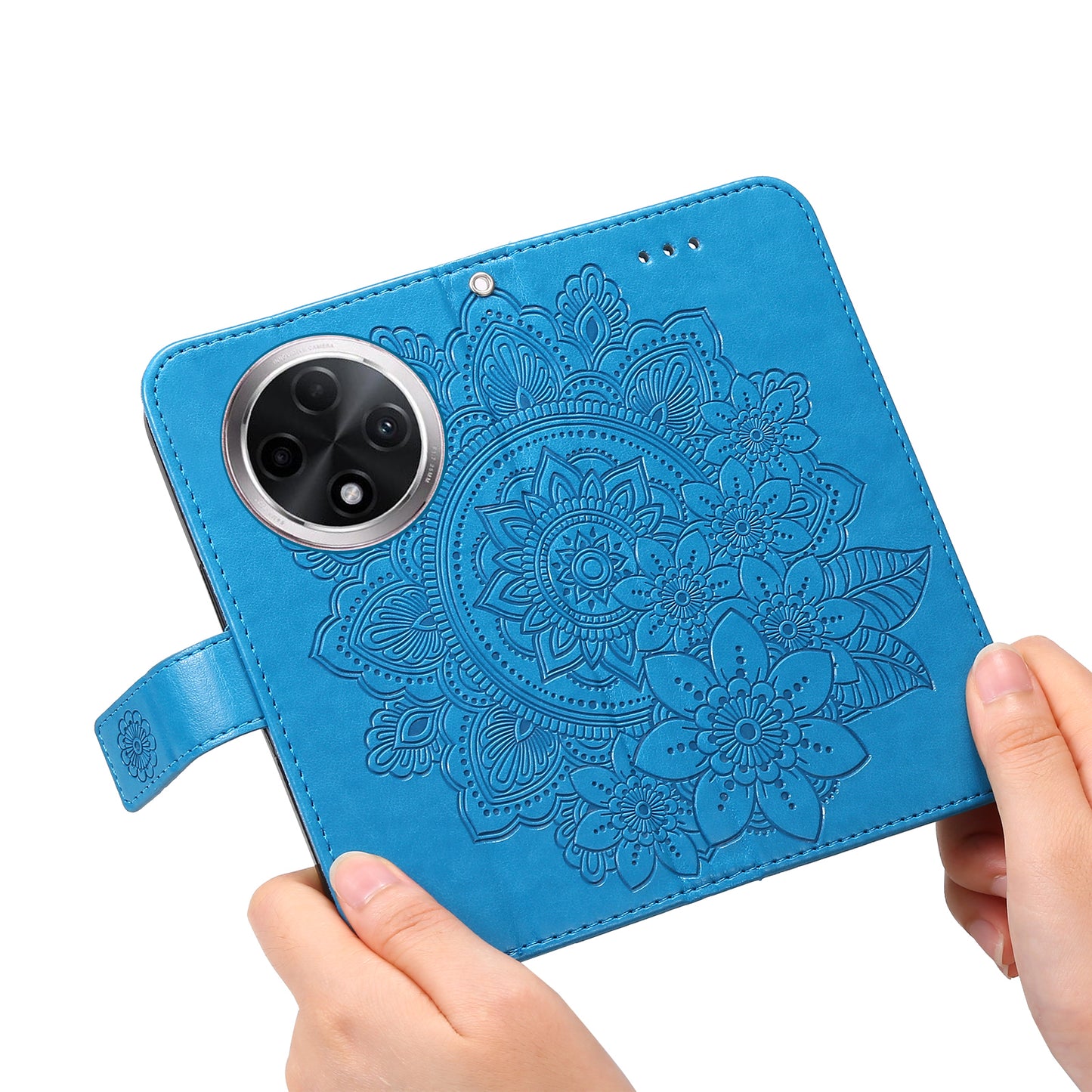 For Oppo A3 Pro 5G Wallet Case Flower Pattern PU Leather Phone Cover with Magnetic Clasp - Blue